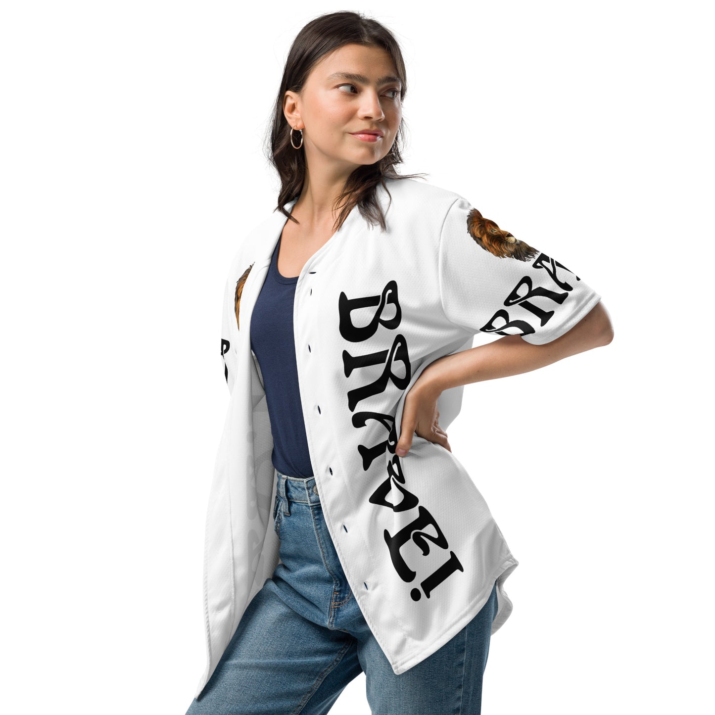 “I’AM BRAVE!” White Unisex Baseball Jersey W/Black Font