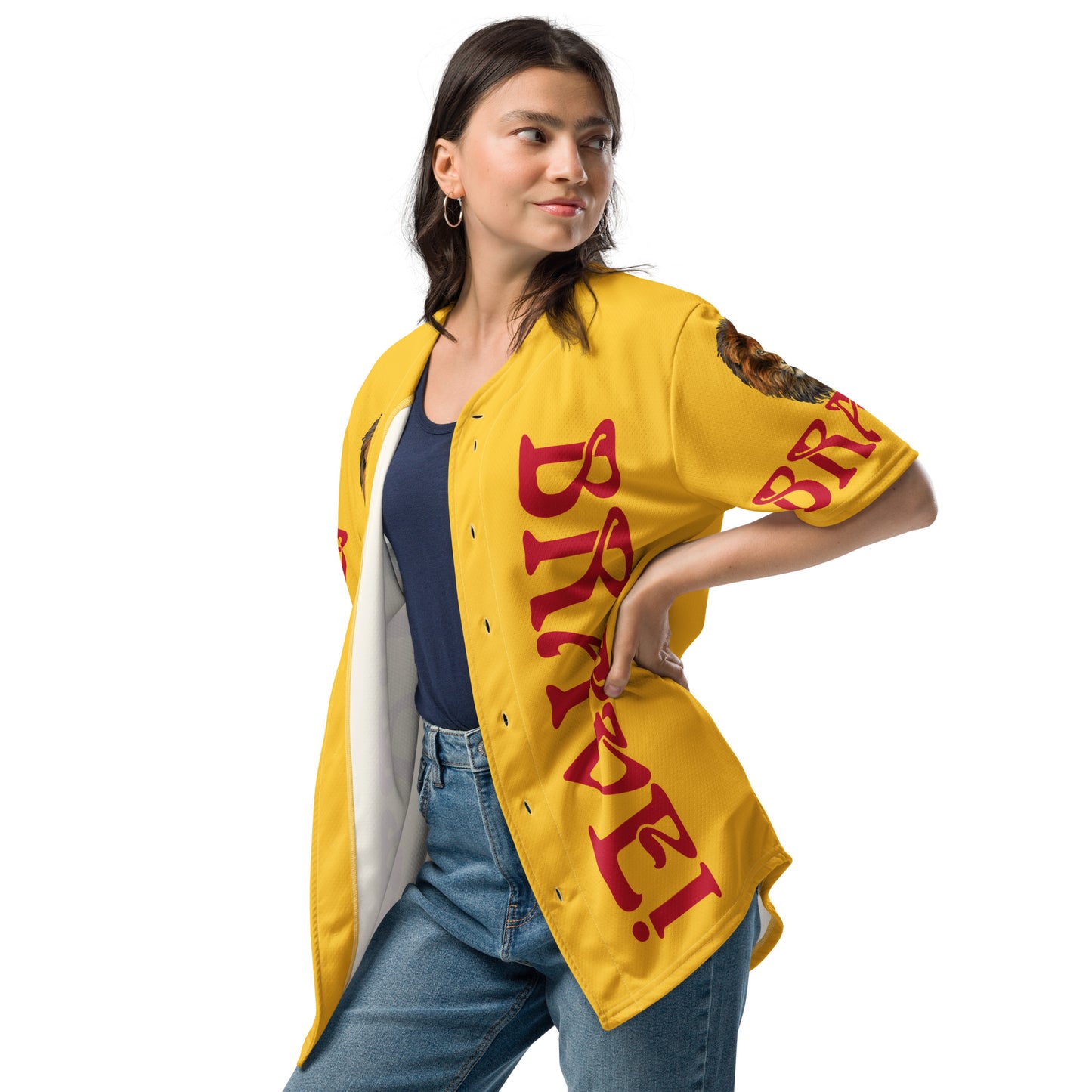 “I’AM BRAVE!” Yellow Unisex Baseball Jersey W/Red Font
