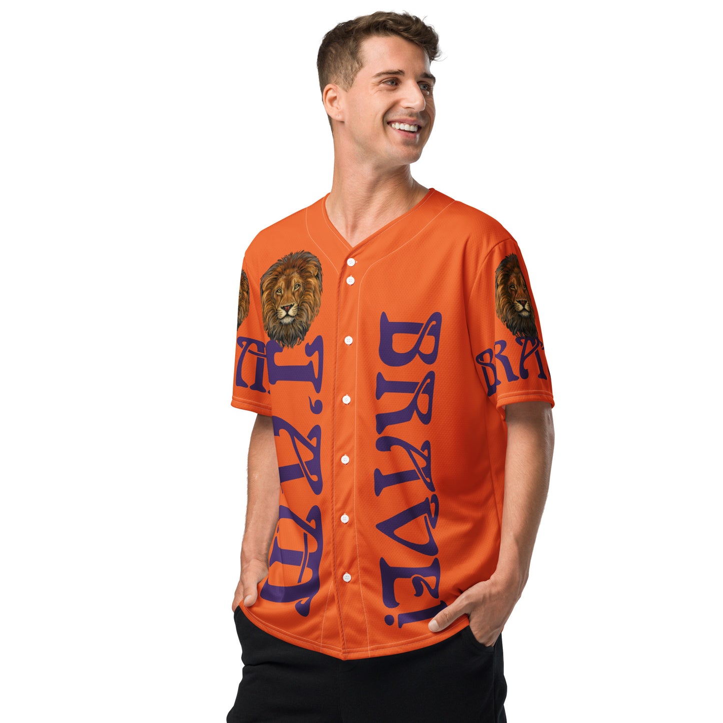“I’AM BRAVE!” Orange Unisex Baseball Jersey W/Purple Font