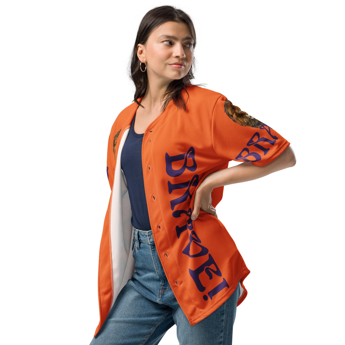 “I’AM BRAVE!” Orange Unisex Baseball Jersey W/Purple Font