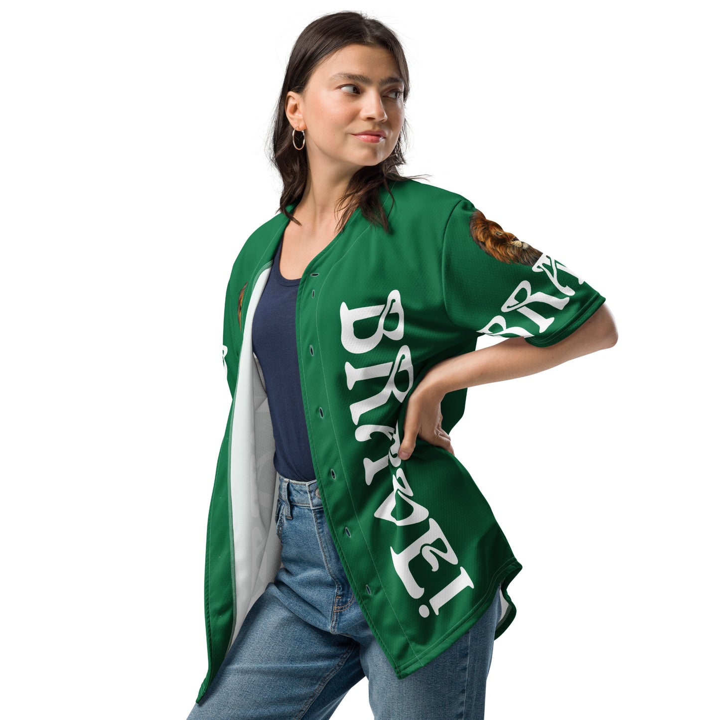 “I’AM BRAVE!” Green Unisex Baseball Jersey W/White Font