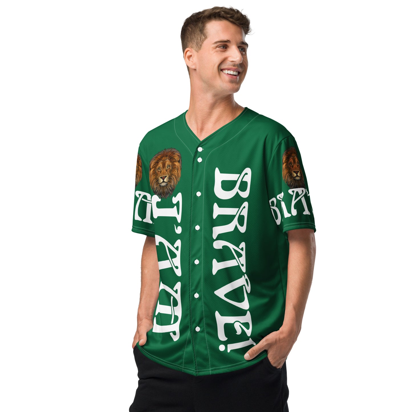 “I’AM BRAVE!” Green Unisex Baseball Jersey W/White Font