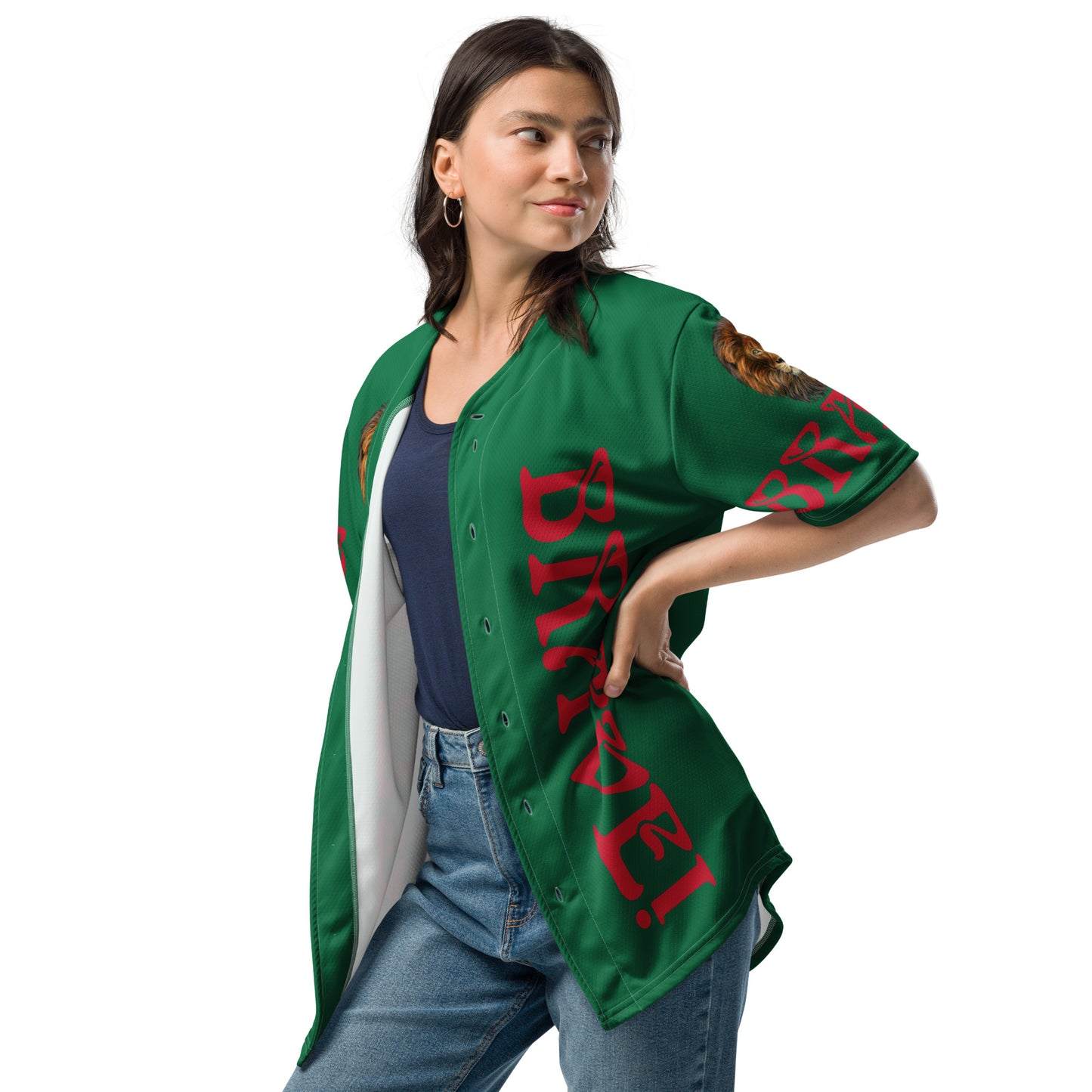 “I’AM BRAVE!” Green Unisex Baseball Jersey W/Red Font