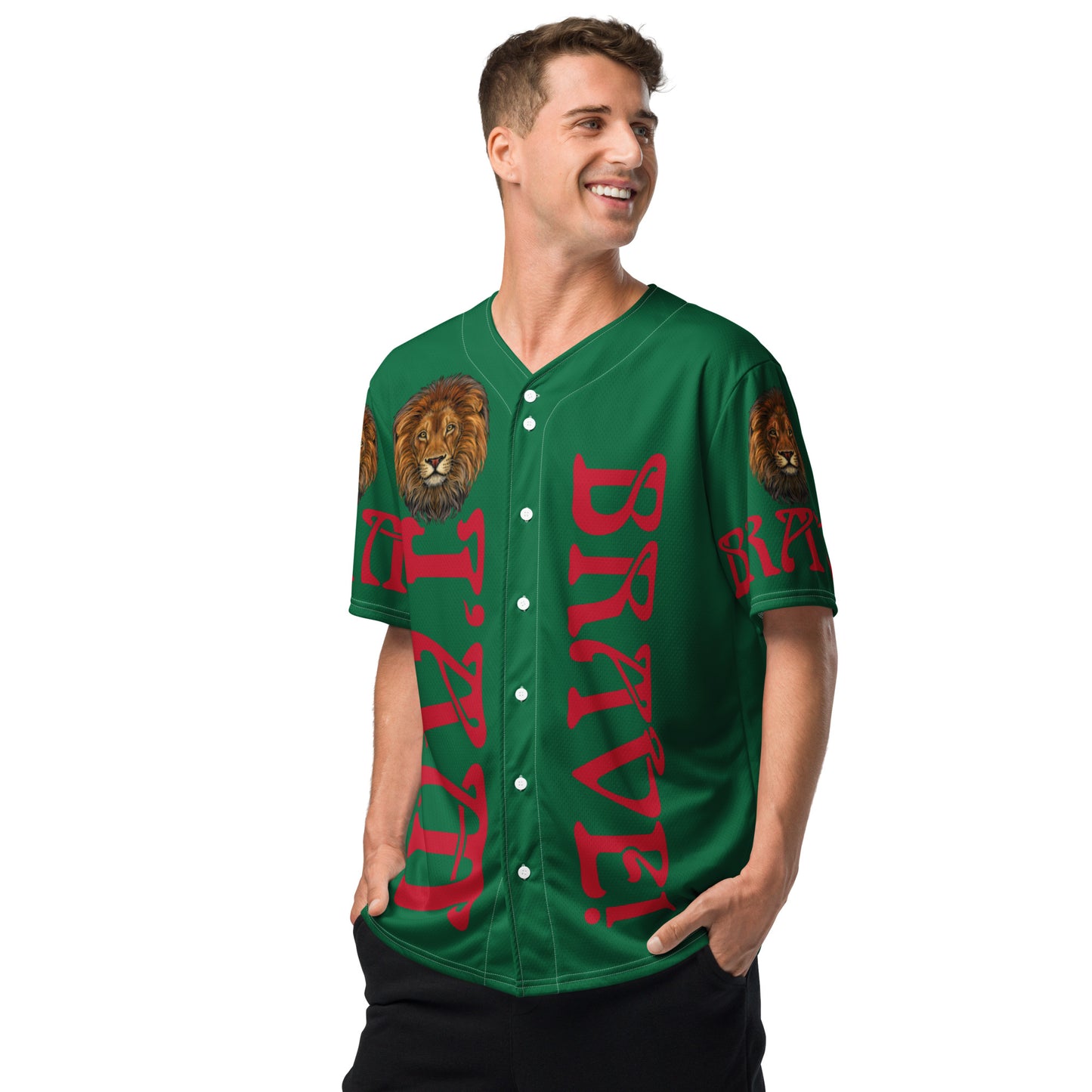 “I’AM BRAVE!” Green Unisex Baseball Jersey W/Red Font