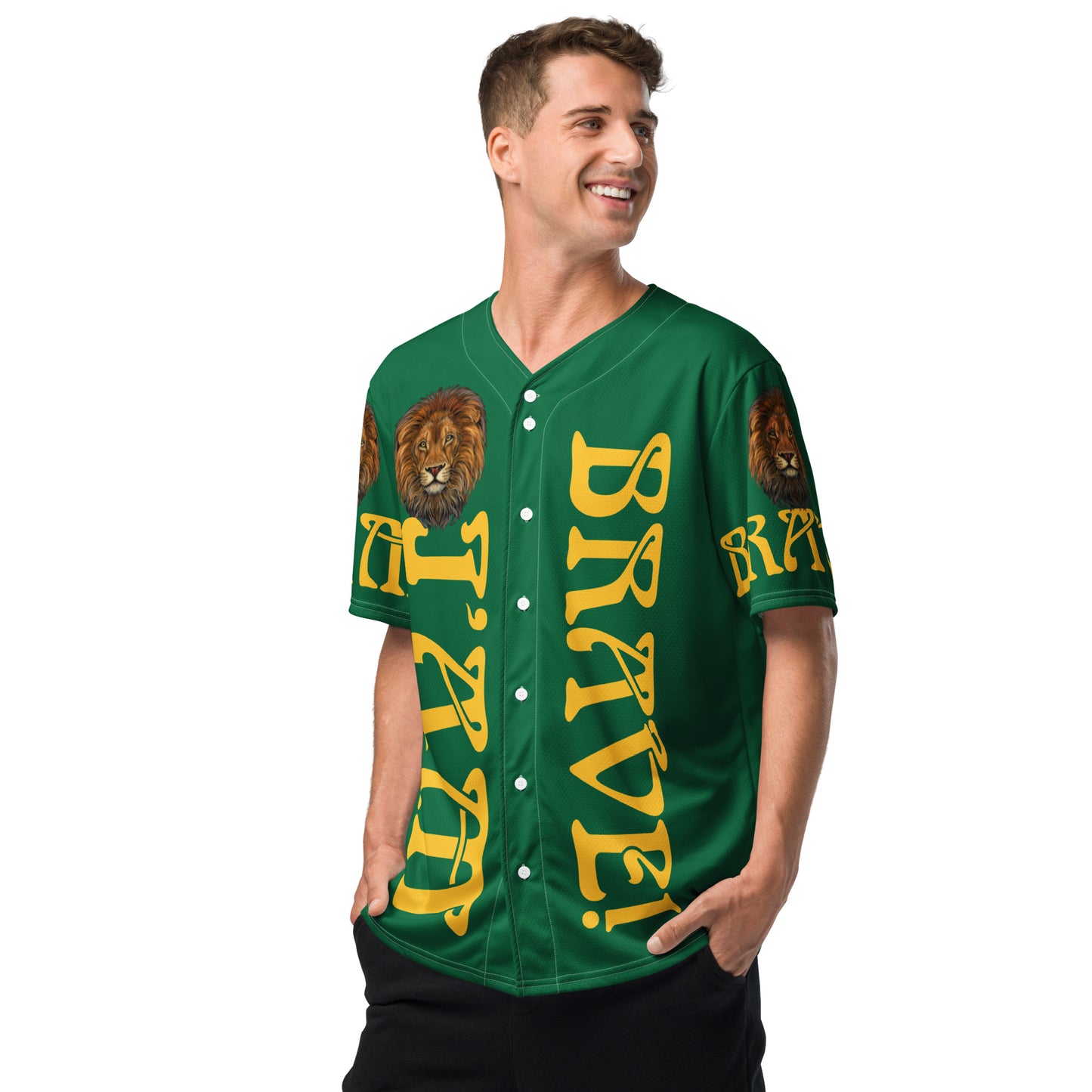 “I’AM BRAVE!”Green Unisex Baseball Jersey W/Yellow Font