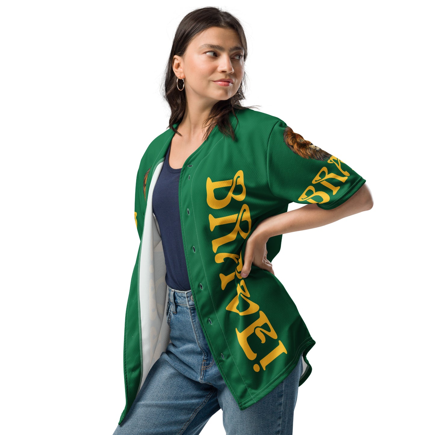 “I’AM BRAVE!”Green Unisex Baseball Jersey W/Yellow Font