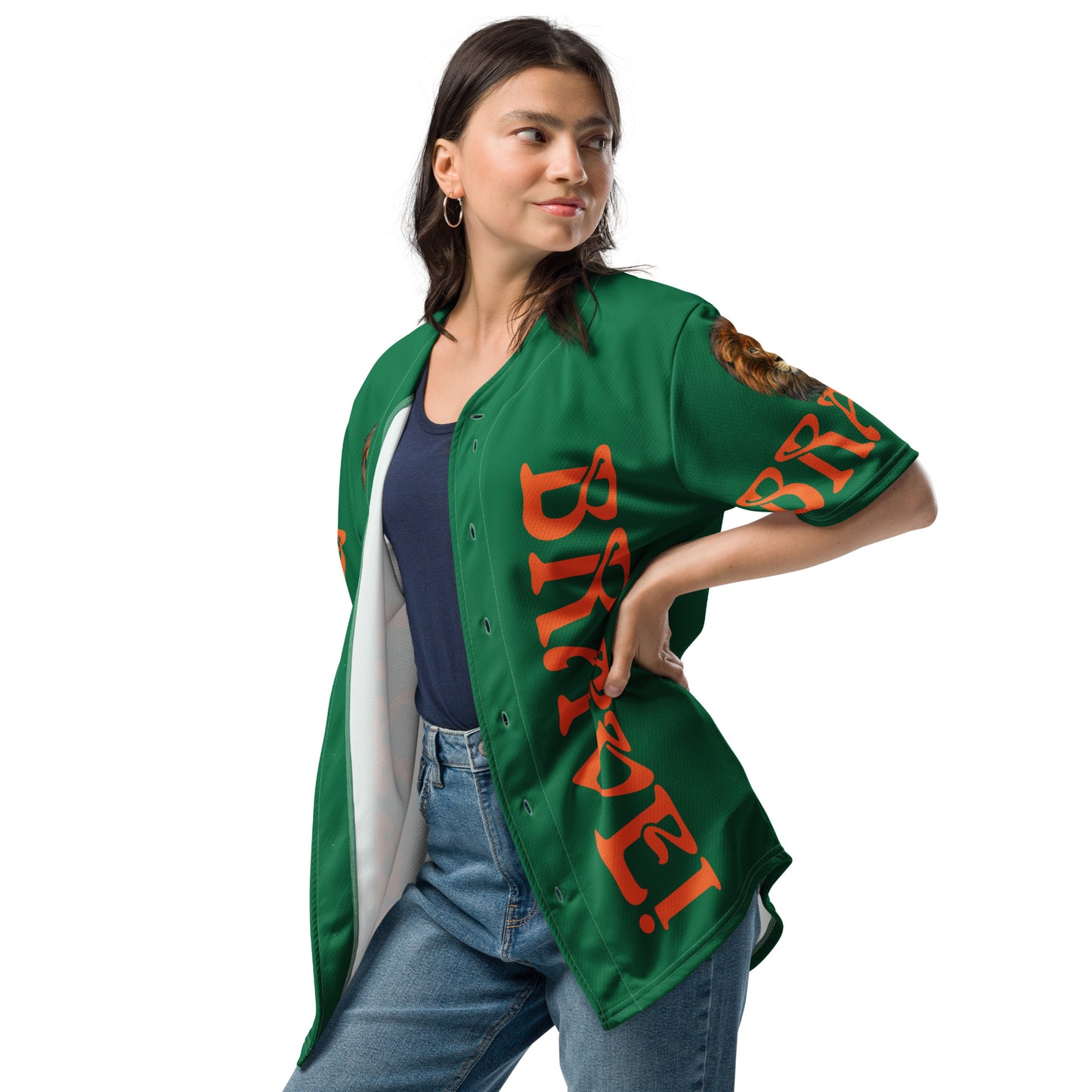 “I’AM BRAVE!” Green Unisex Baseball Jersey W/Orange Font