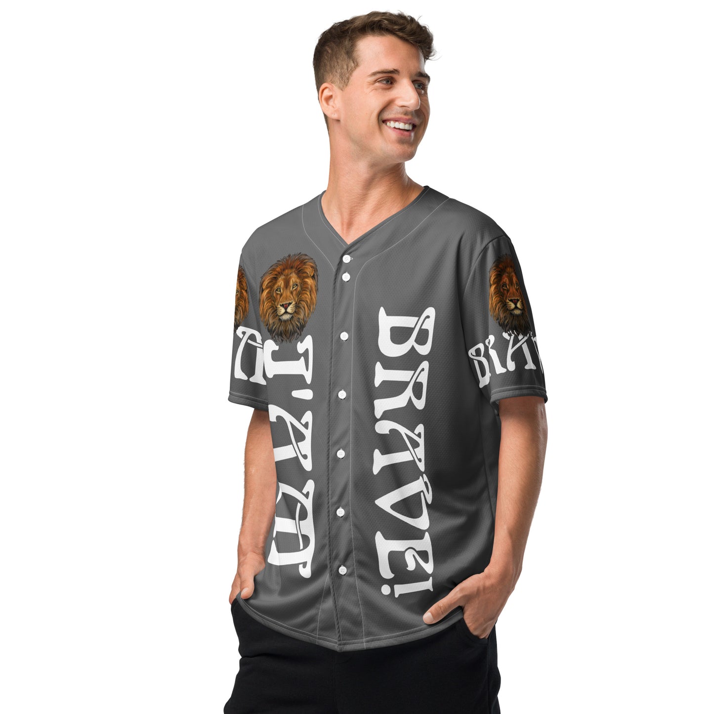 “I’AM BRAVE!” Grey Unisex Baseball Jersey W/White Font