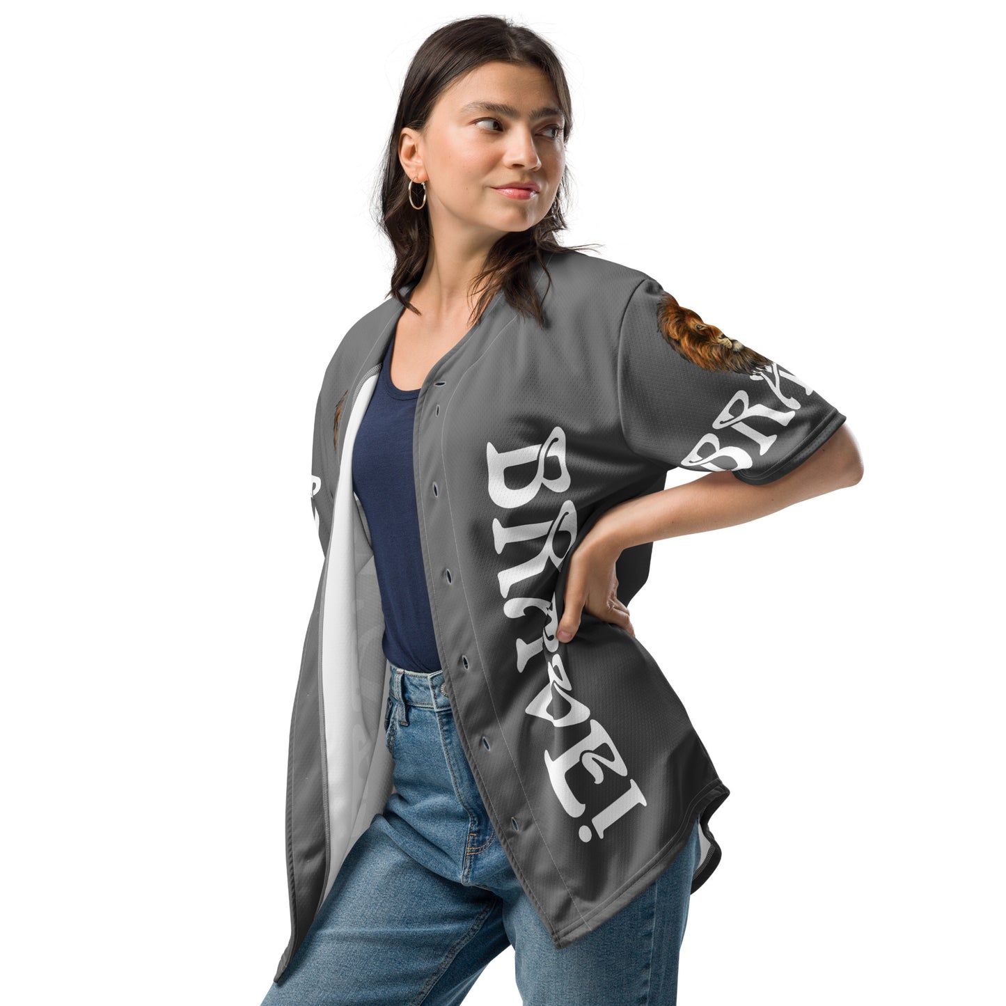 “I’AM BRAVE!” Grey Unisex Baseball Jersey W/White Font