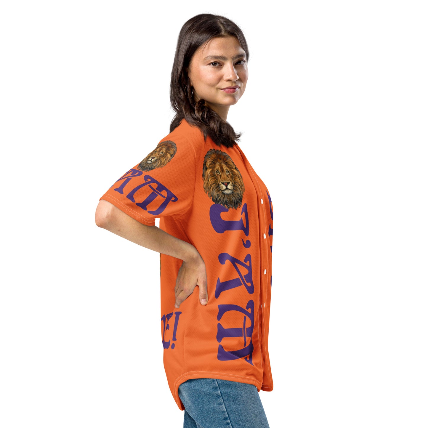 “I’AM BRAVE!” Orange Unisex Baseball Jersey W/Purple Font