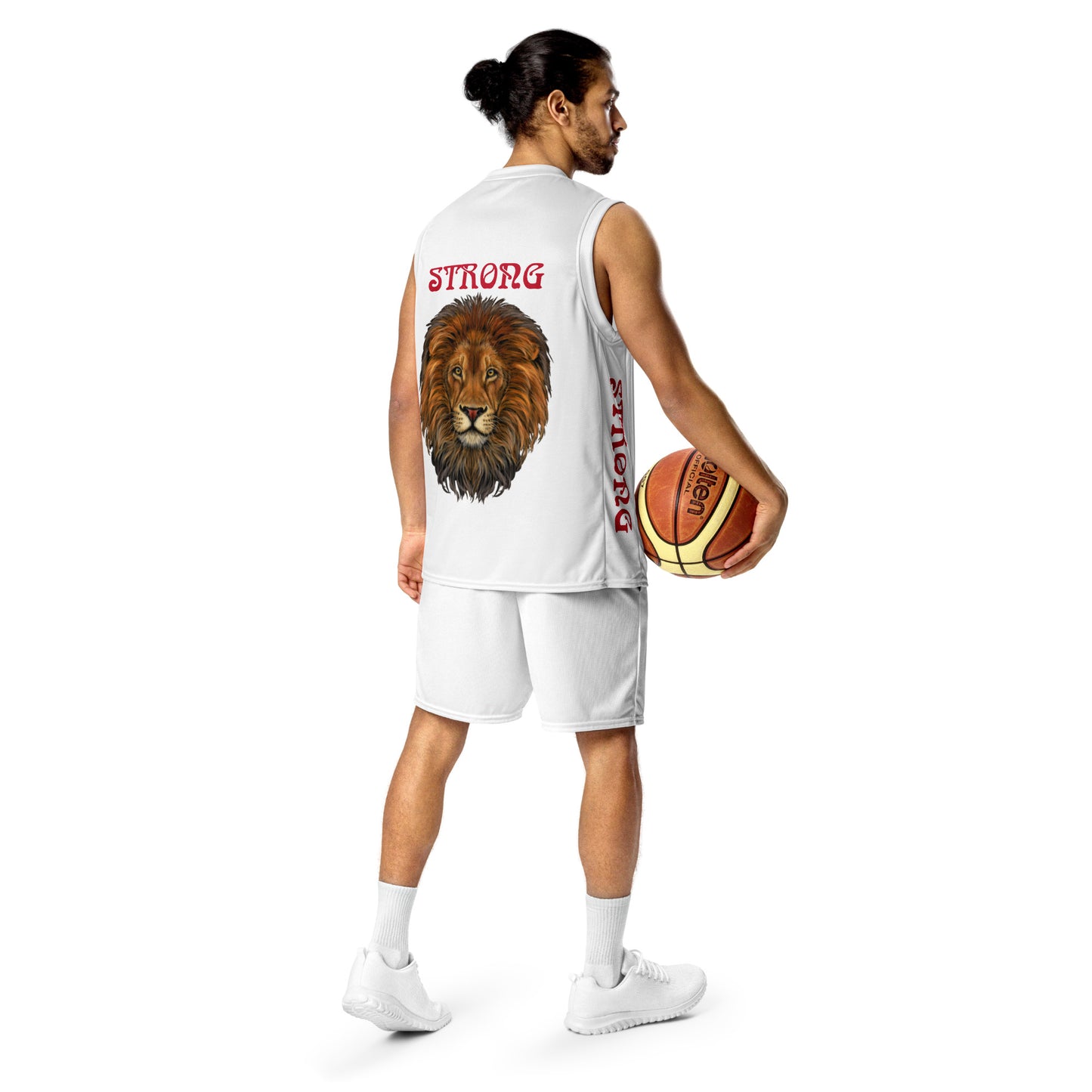 “STRONG”White Unisex Basketball Jersey W/Red Font