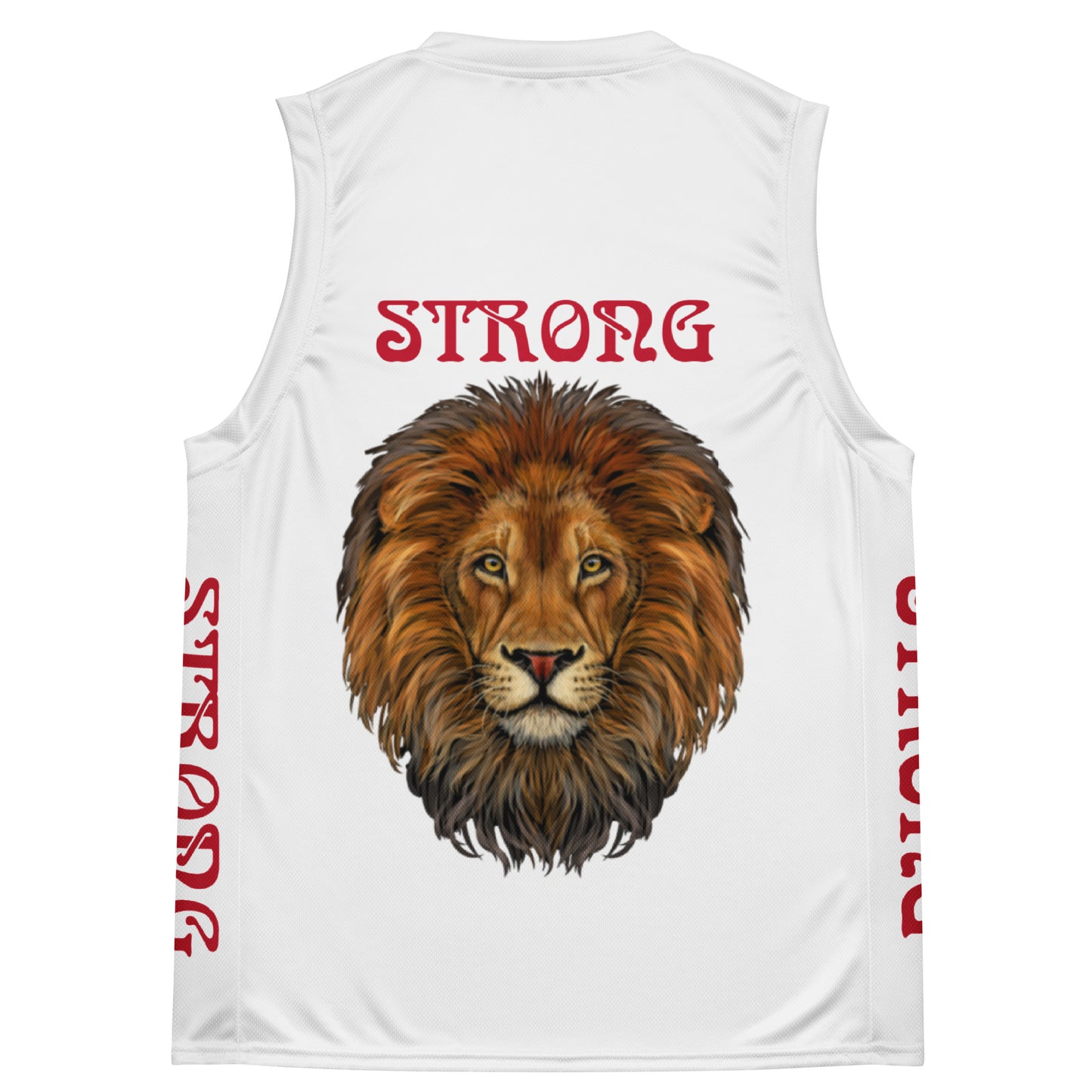 “STRONG”White Unisex Basketball Jersey W/Red Font