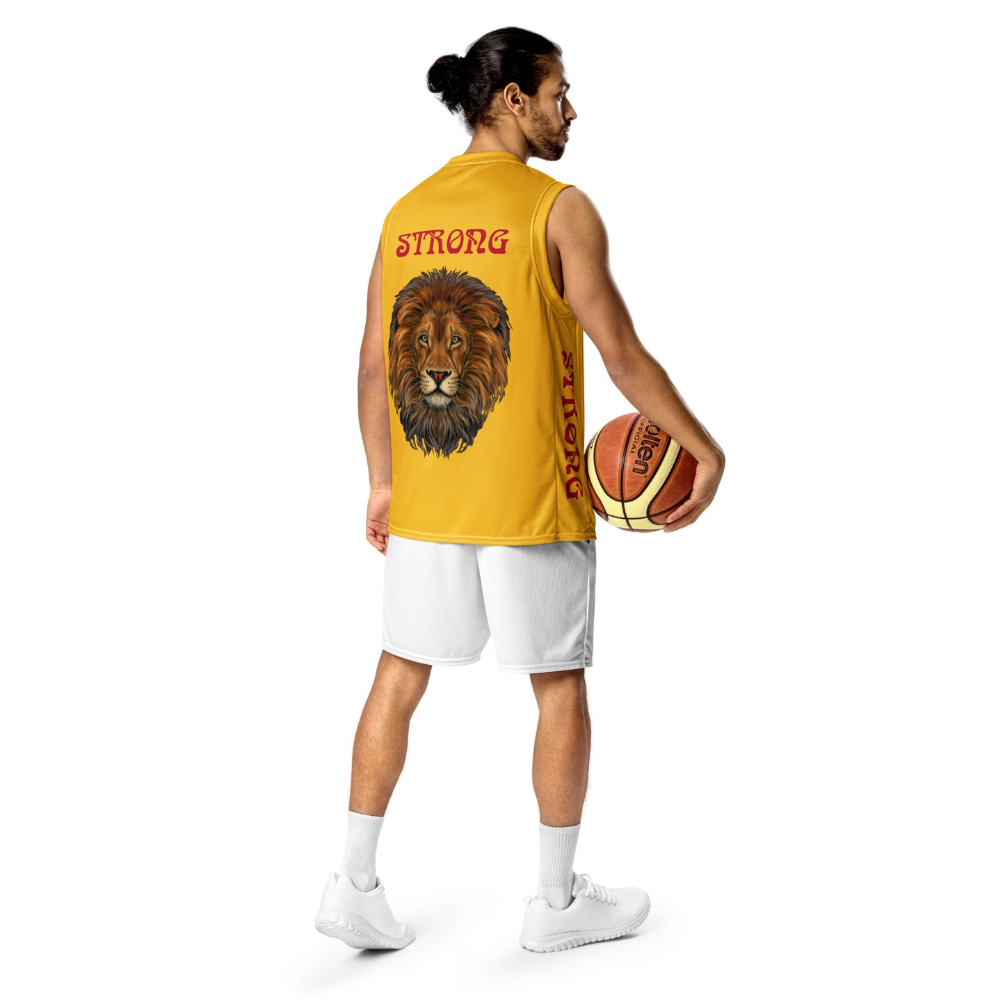 “STRONG”Yellow Unisex Basketball Jersey W/Red Font