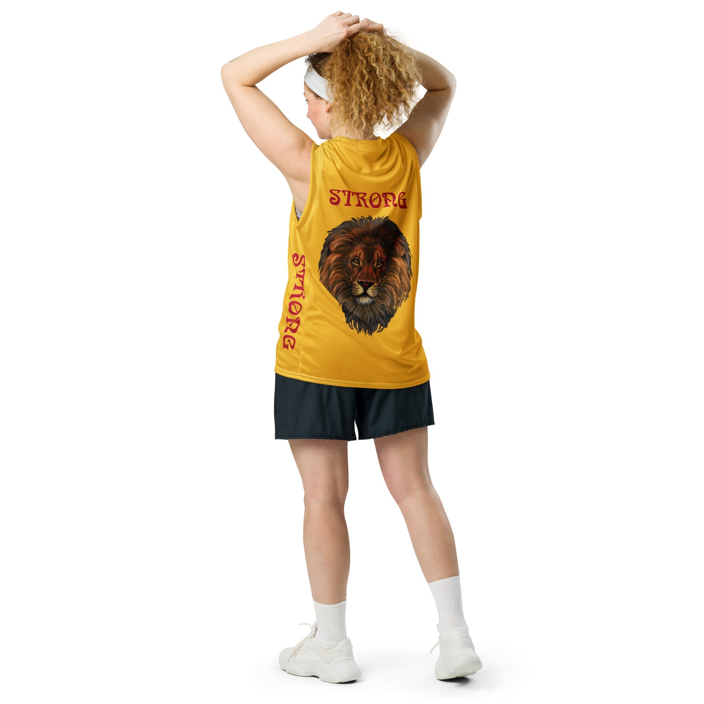 “STRONG”Yellow Unisex Basketball Jersey W/Red Font