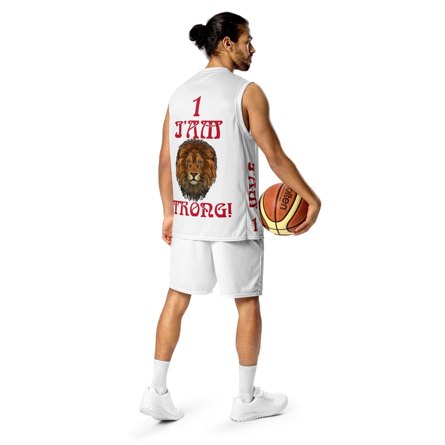 “I’AM STRONG!”#1 White Unisex Basketball Jersey W/Red Font