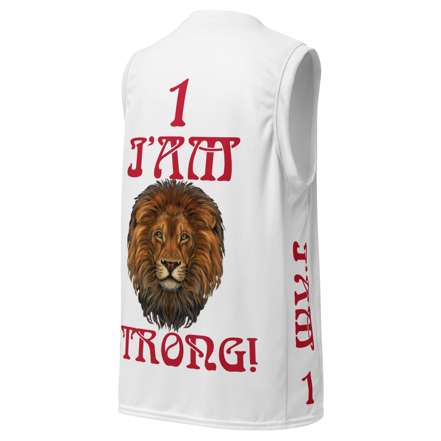 “I’AM STRONG!”#1 White Unisex Basketball Jersey W/Red Font
