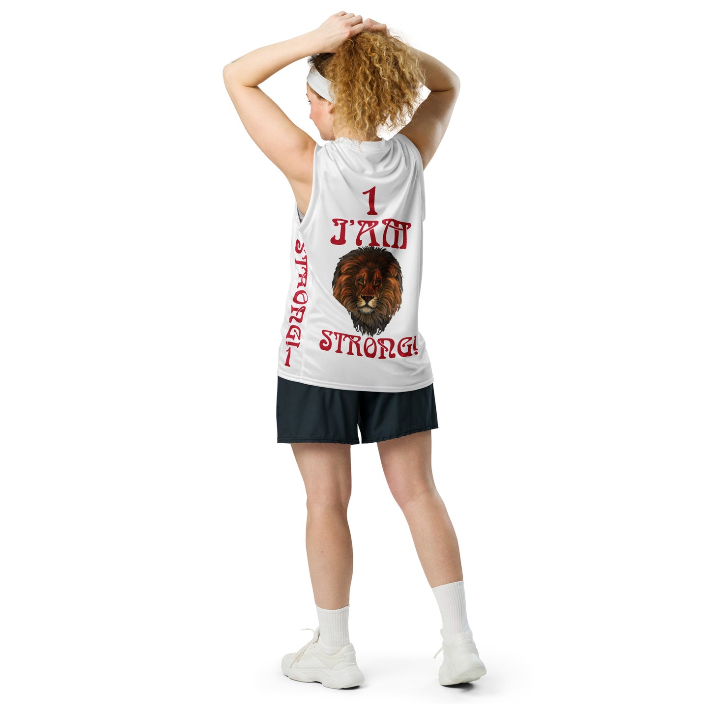 “I’AM STRONG!”#1 White Unisex Basketball Jersey W/Red Font
