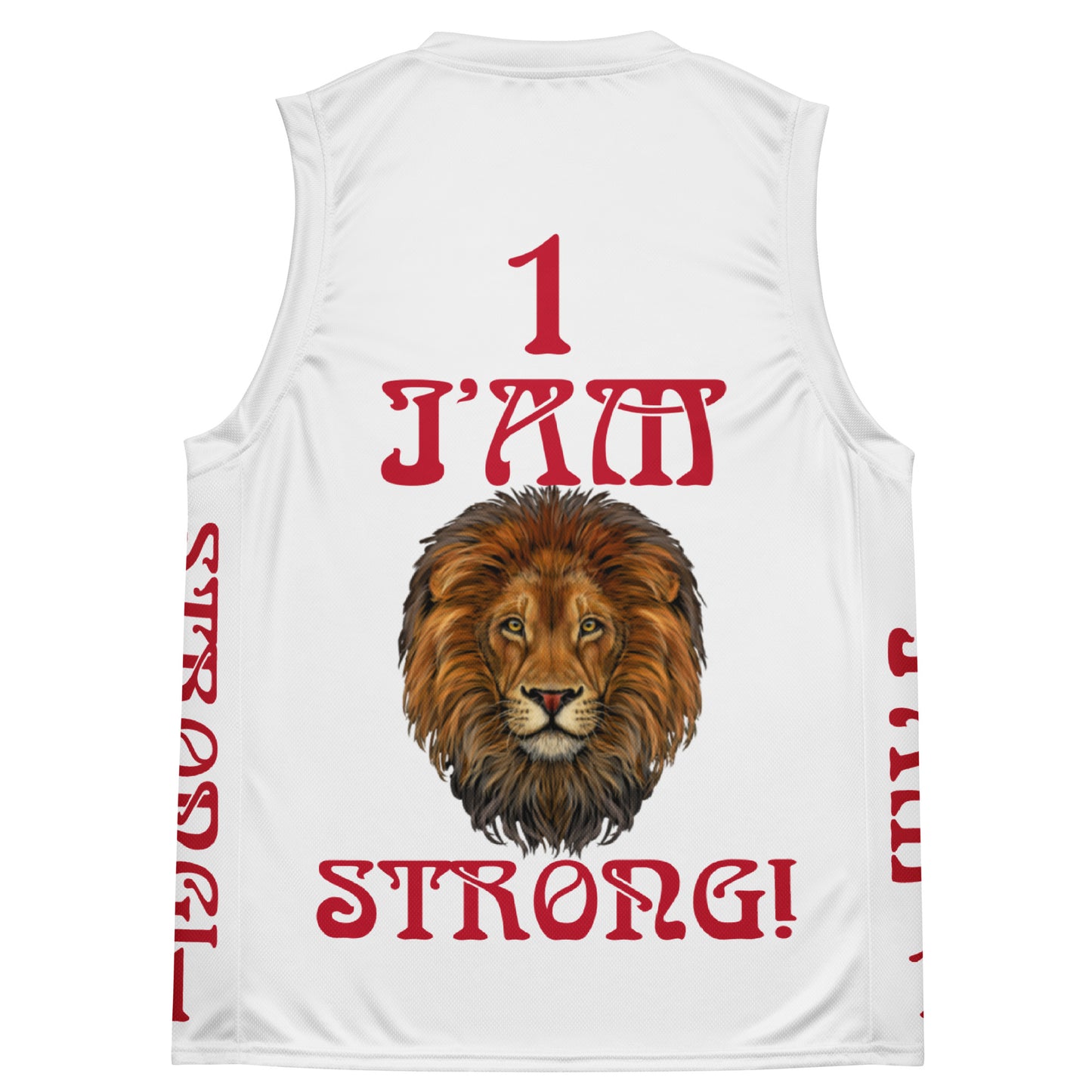 “I’AM STRONG!”#1 White Unisex Basketball Jersey W/Red Font