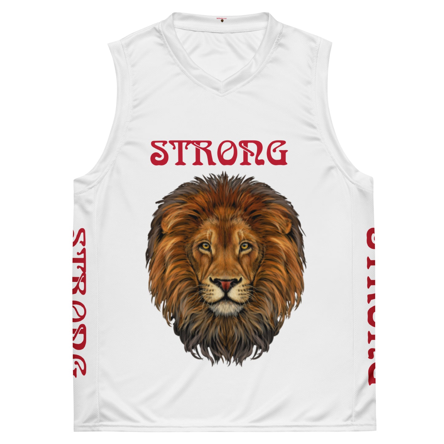 “STRONG”White Unisex Basketball Jersey W/Red Font