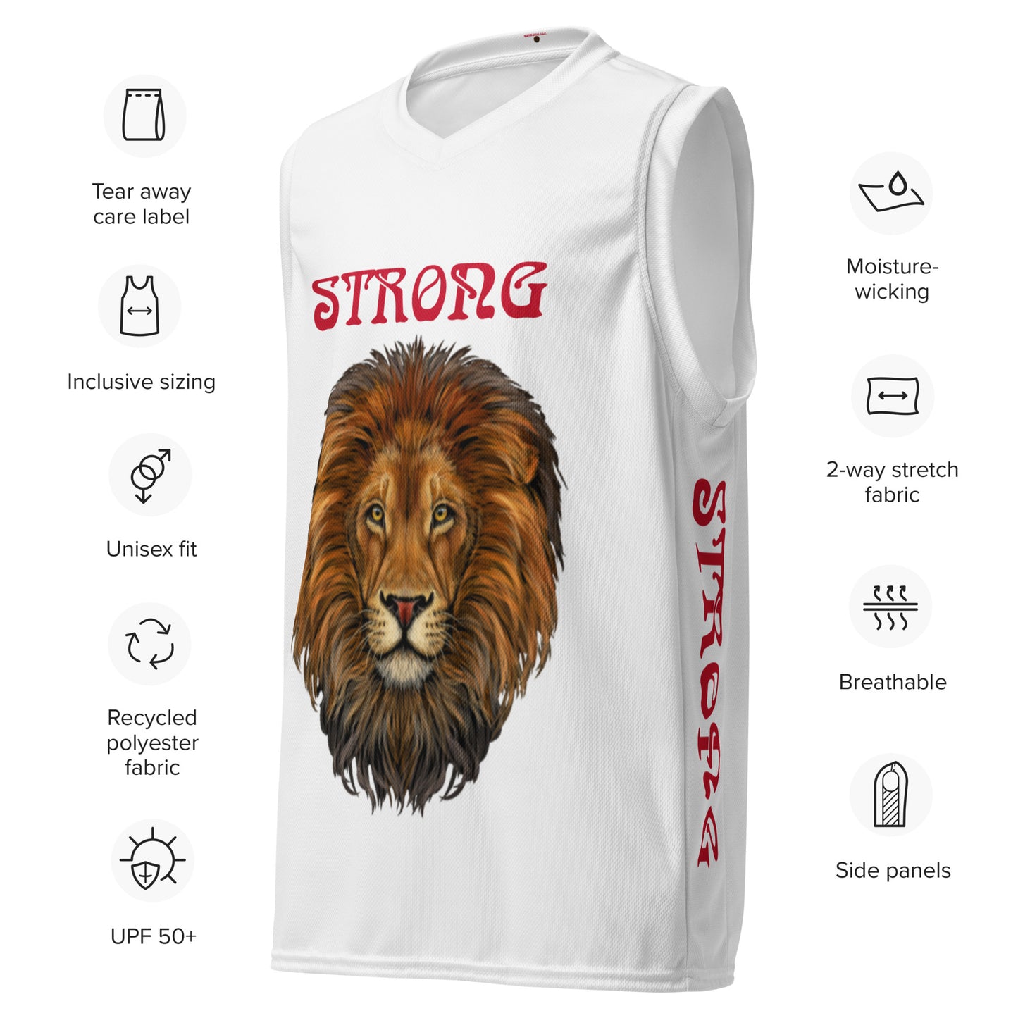 “STRONG”White Unisex Basketball Jersey W/Red Font