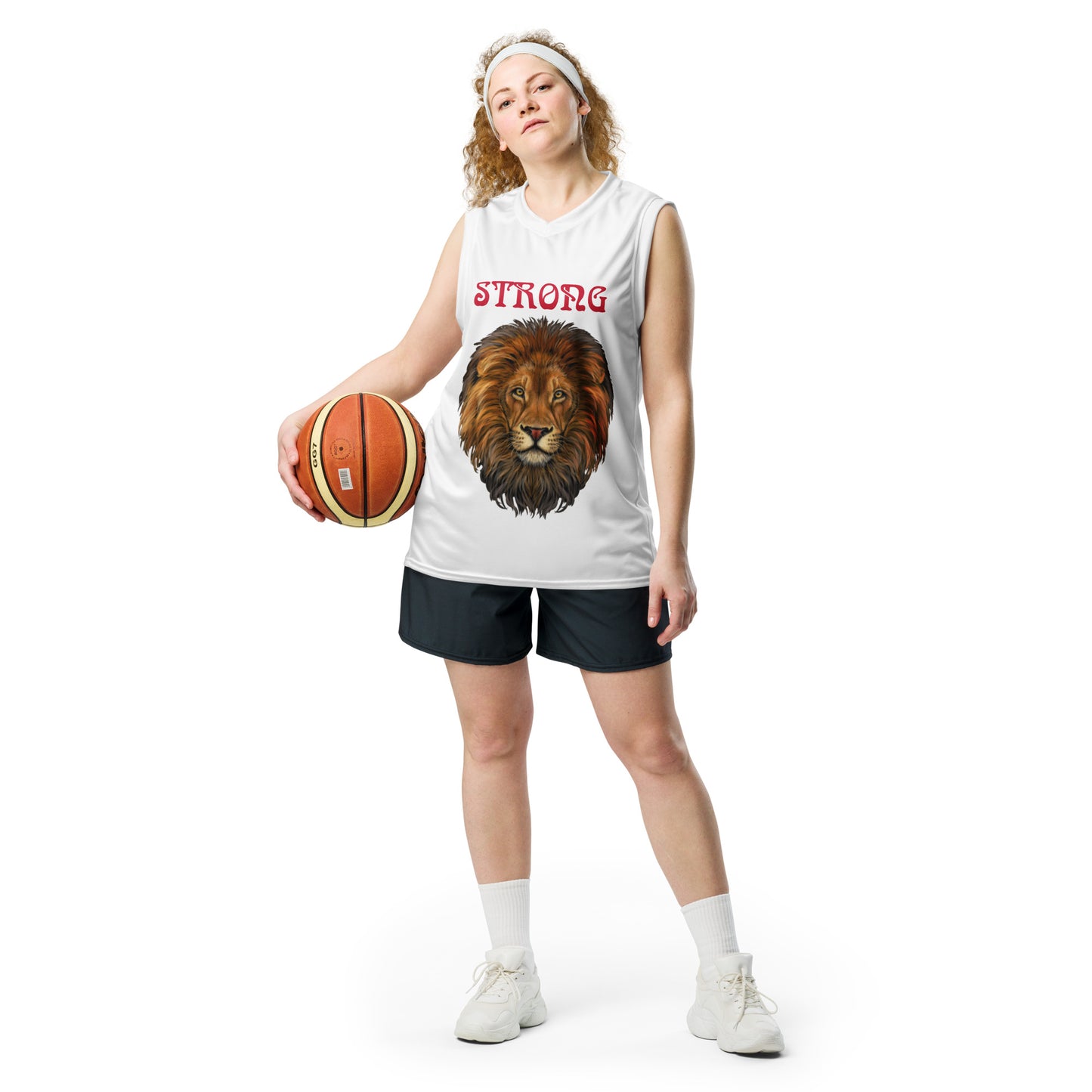 “STRONG”White Unisex Basketball Jersey W/Red Font