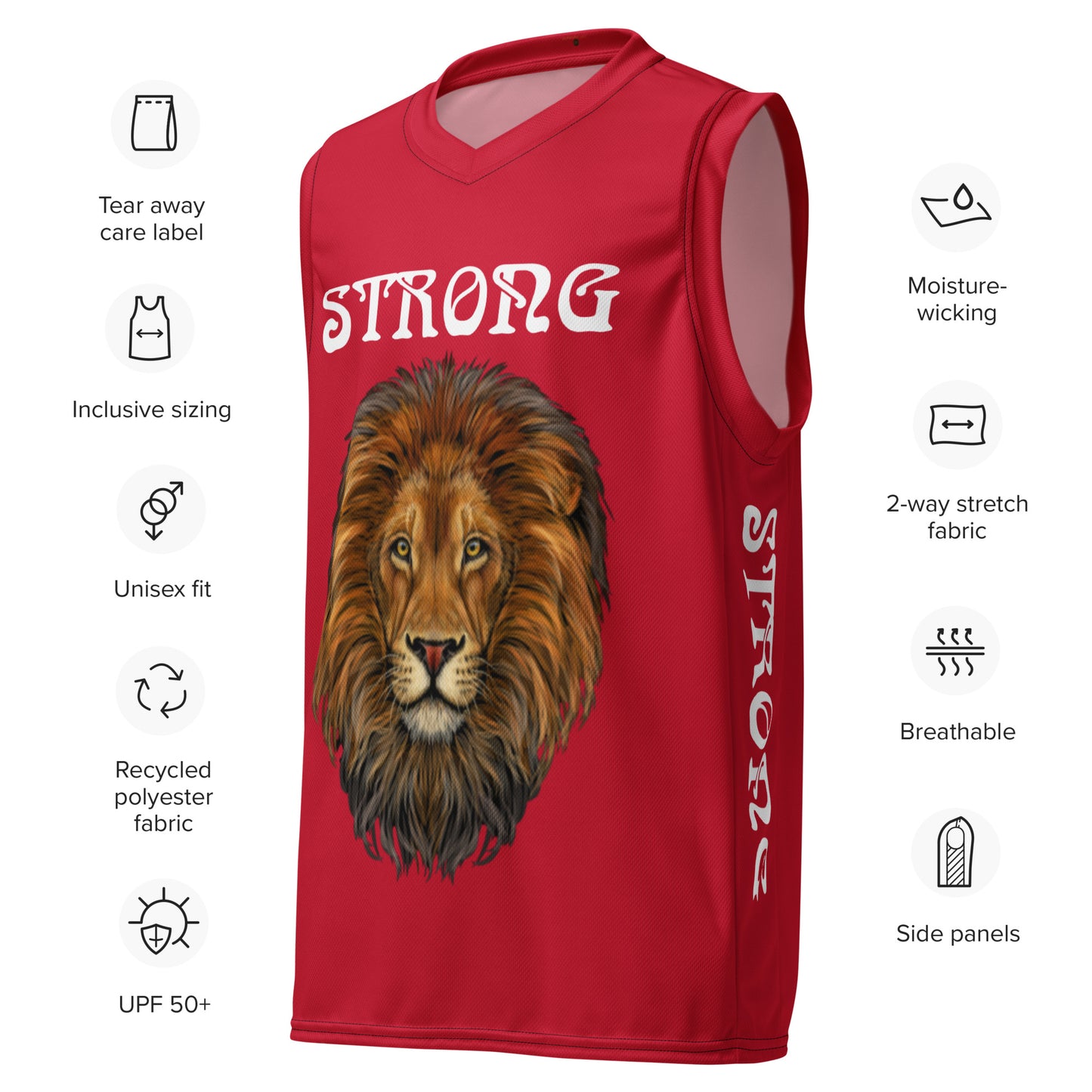 “STRONG”Red Unisex Basketball Jersey W/White Font