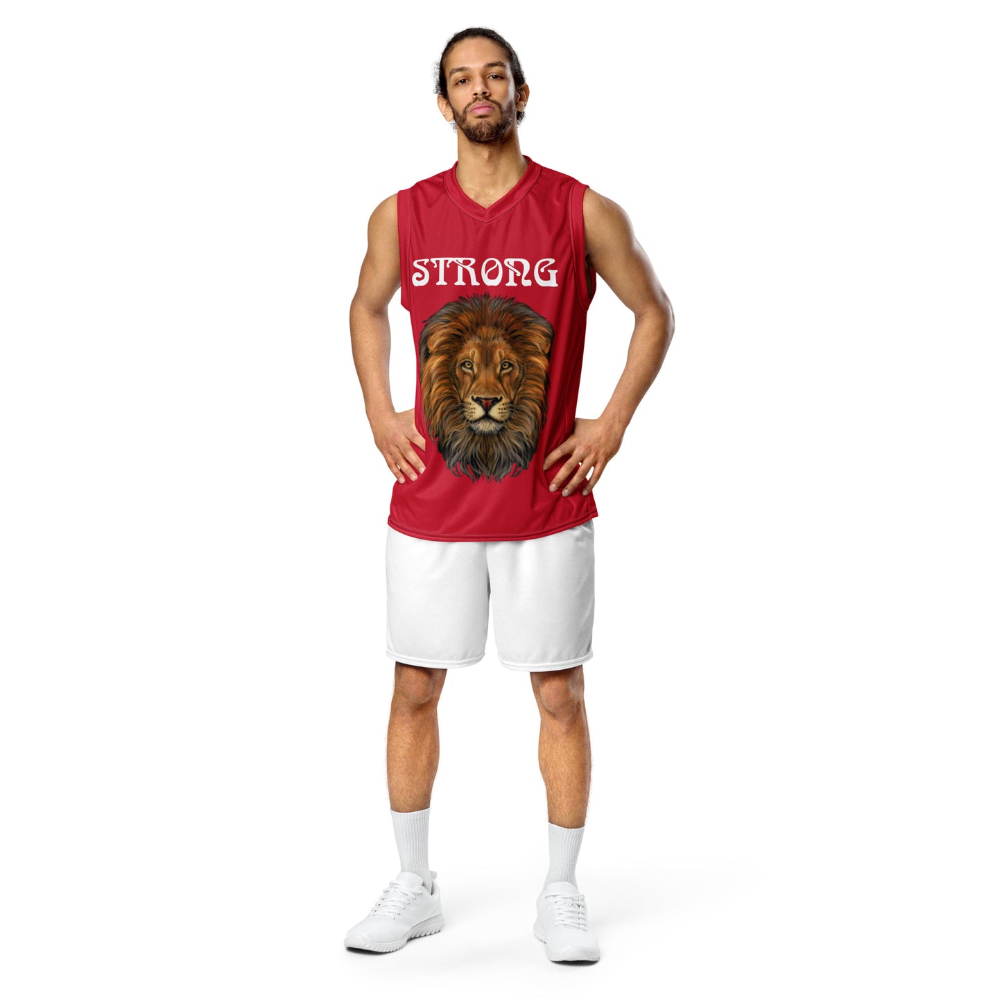 “STRONG”Red Unisex Basketball Jersey W/White Font