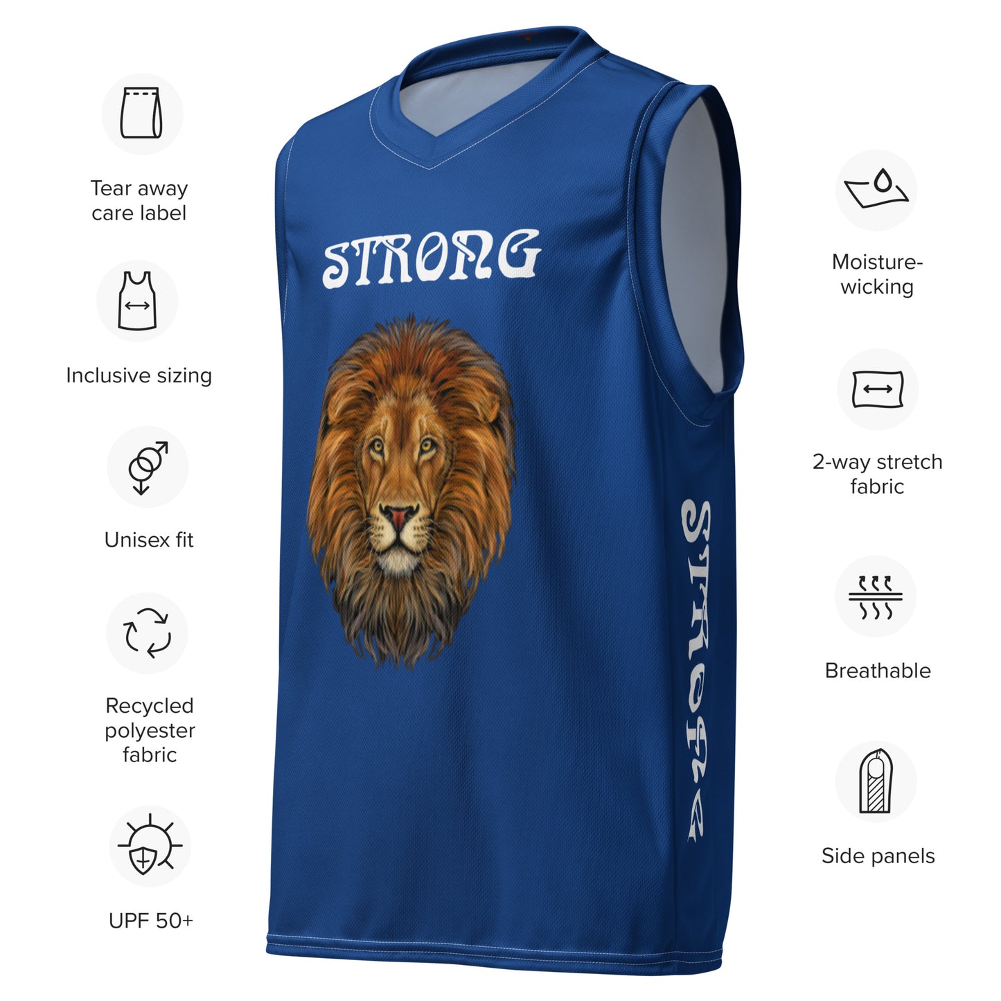 “STRONG”Blue Unisex Basketball Jersey W/White Font
