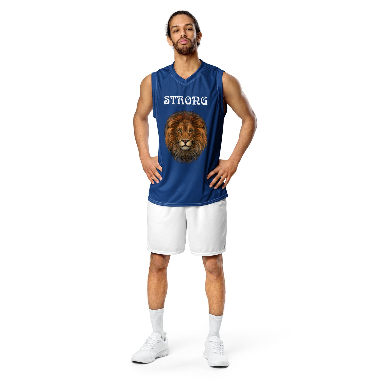 “STRONG”Blue Unisex Basketball Jersey W/White Font