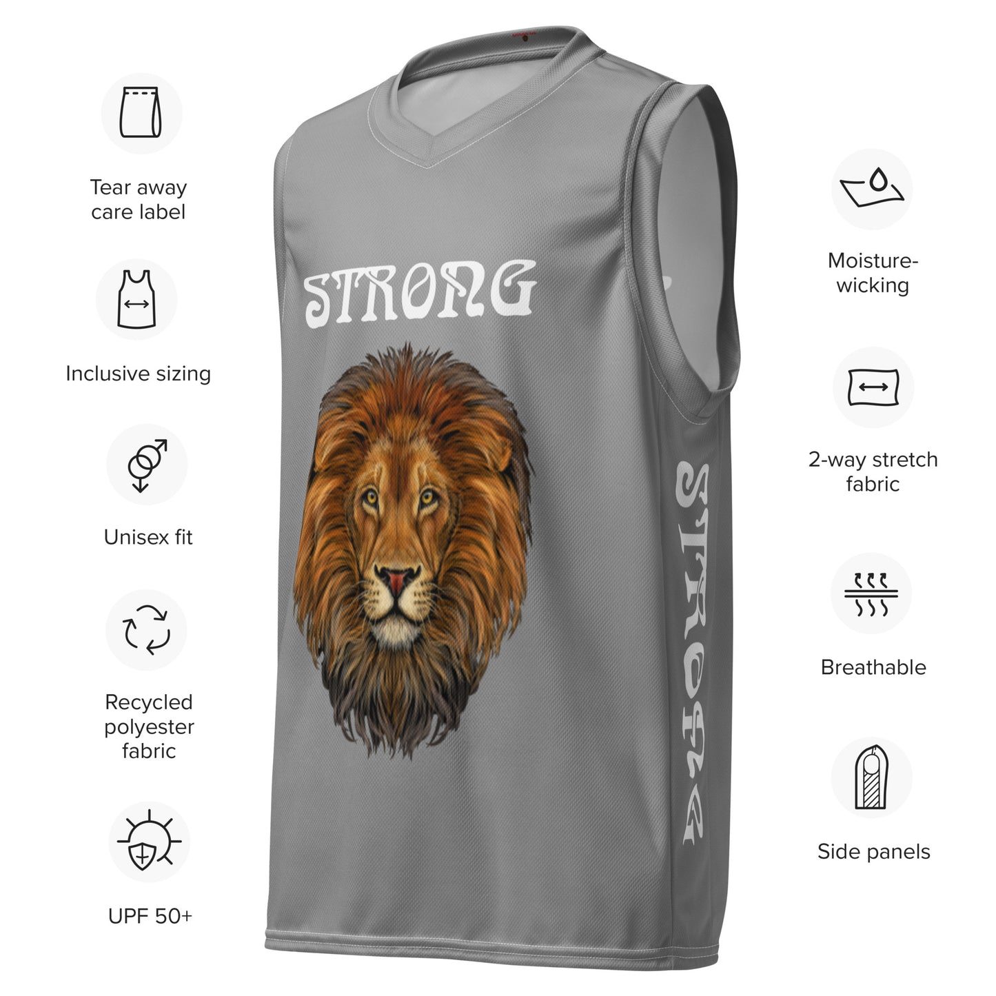 “STRONG”Grey Unisex Basketball Jersey W/White Font