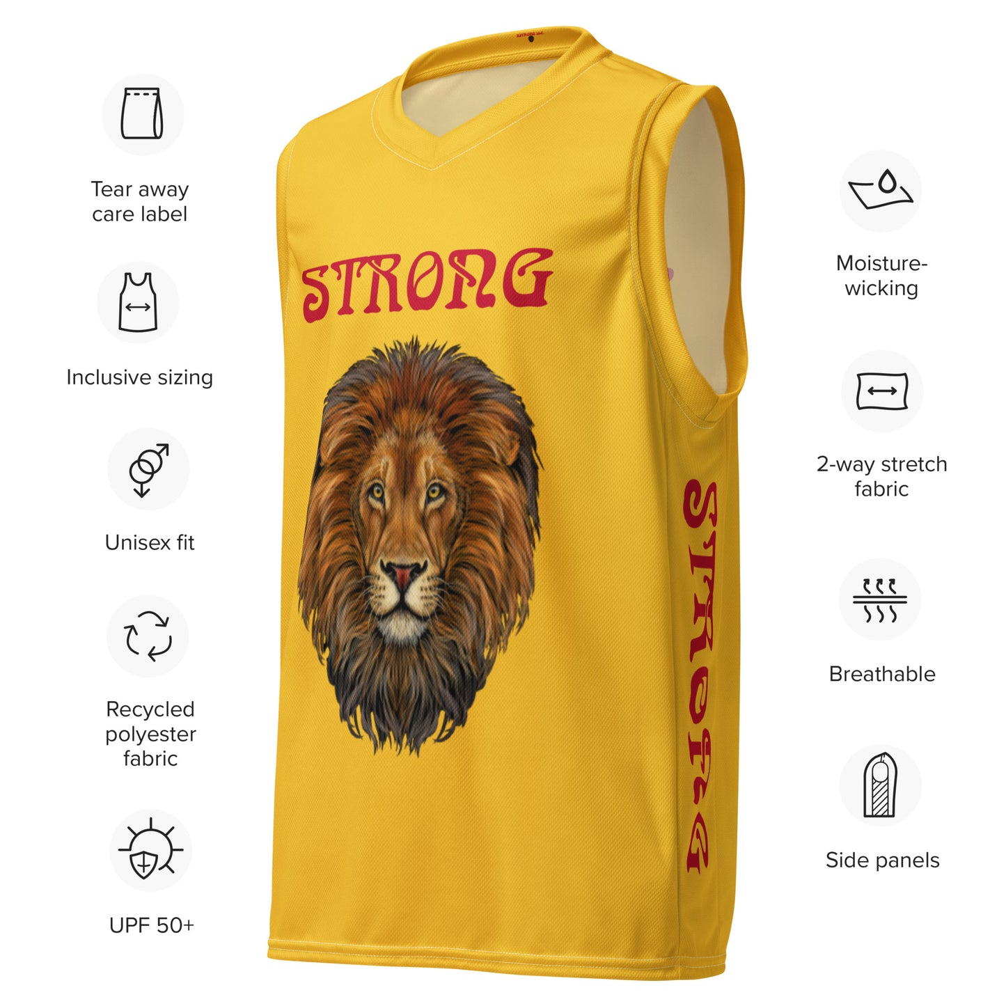 “STRONG”Yellow Unisex Basketball Jersey W/Red Font