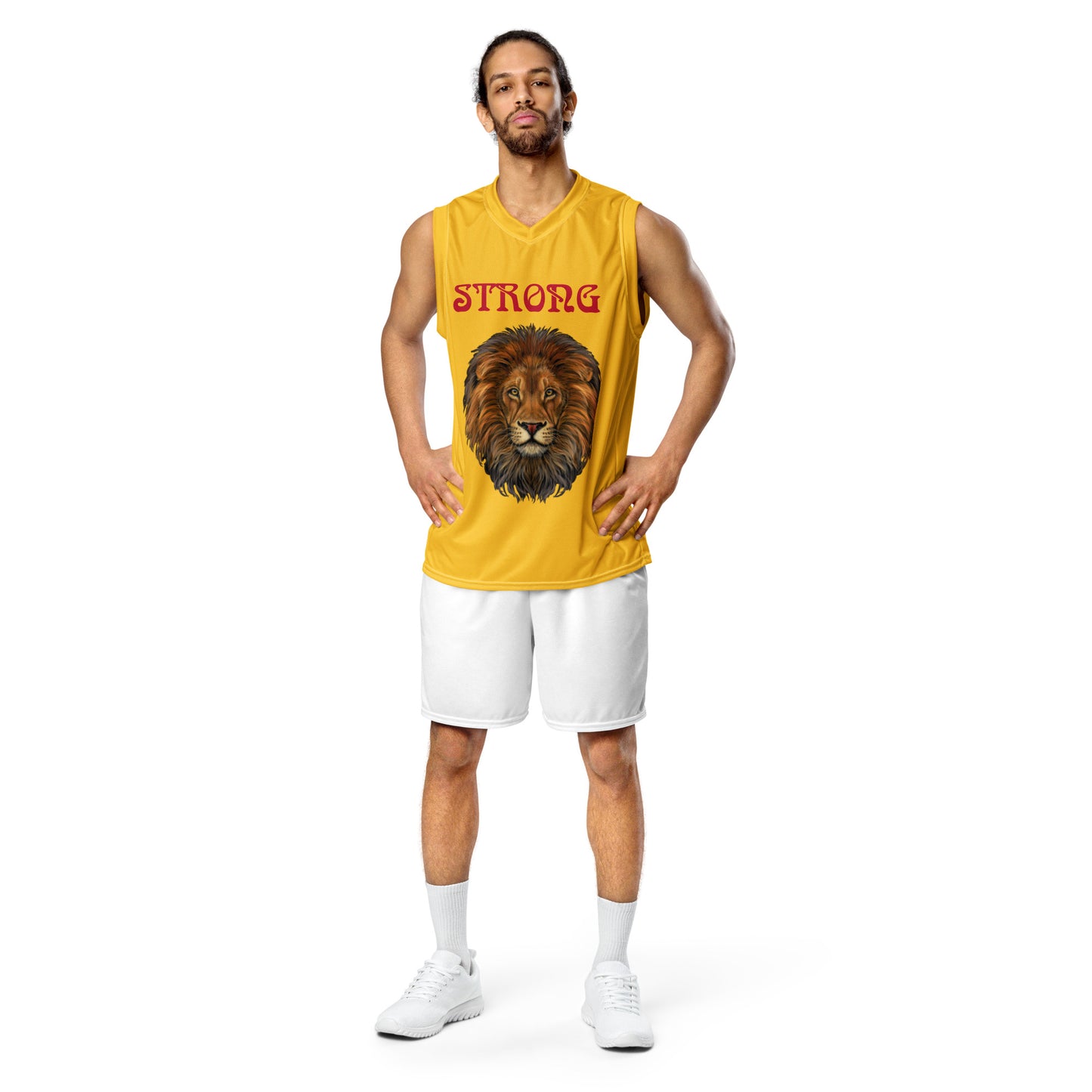 “STRONG”Yellow Unisex Basketball Jersey W/Red Font