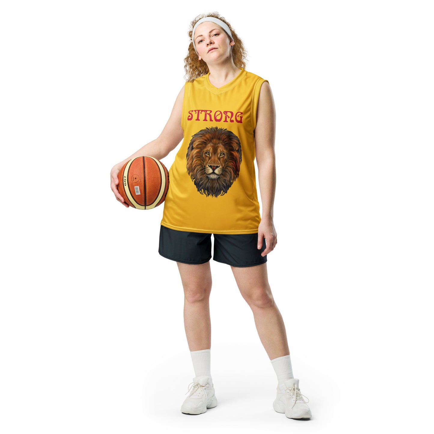 “STRONG”Yellow Unisex Basketball Jersey W/Red Font