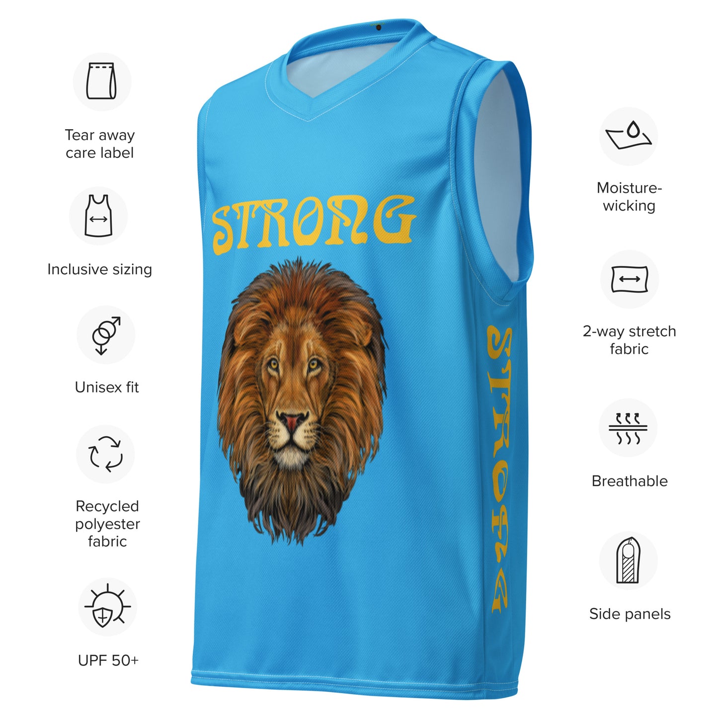 “STRONG”SkyBlue Unisex Basketball Jersey W/Yellow Font