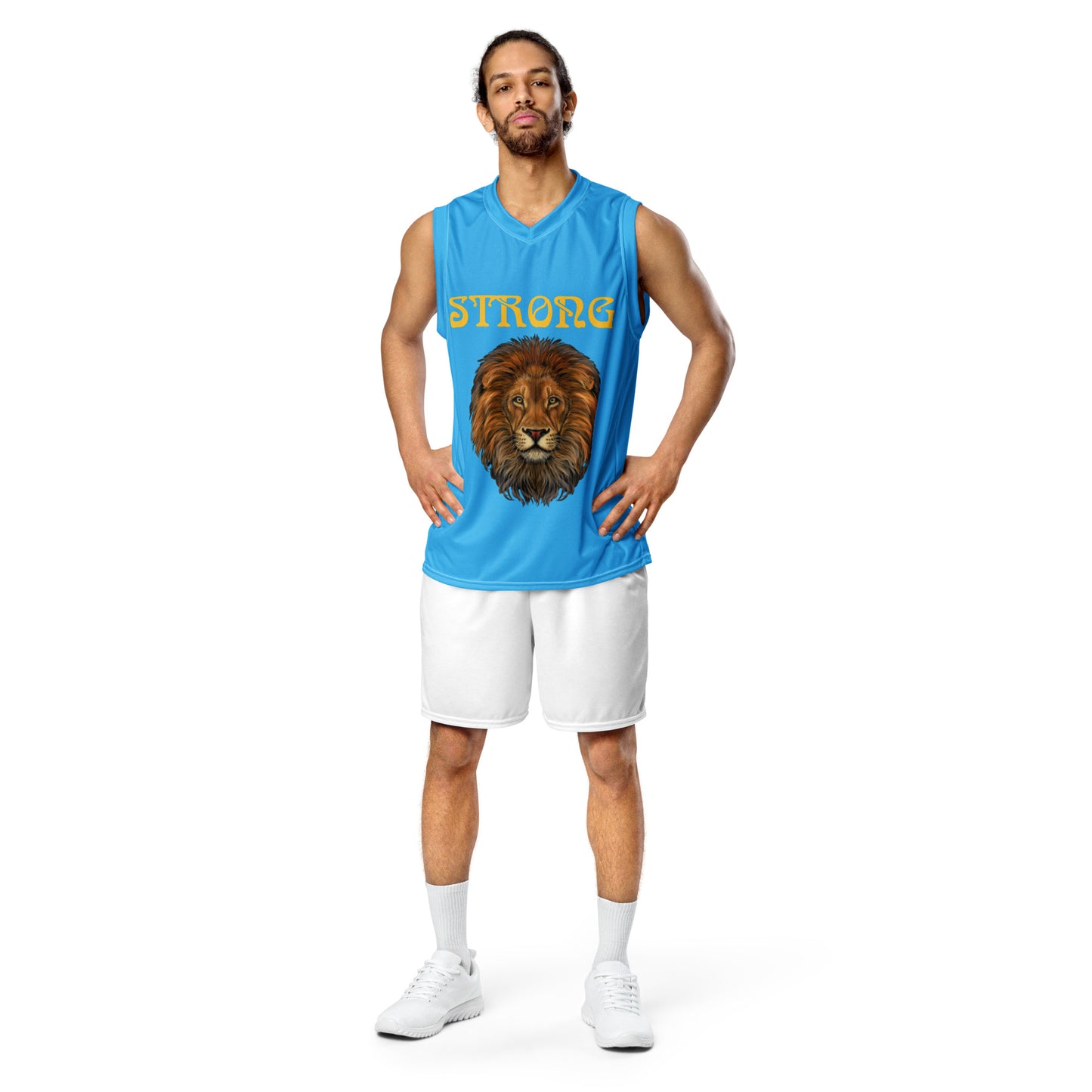 “STRONG”SkyBlue Unisex Basketball Jersey W/Yellow Font