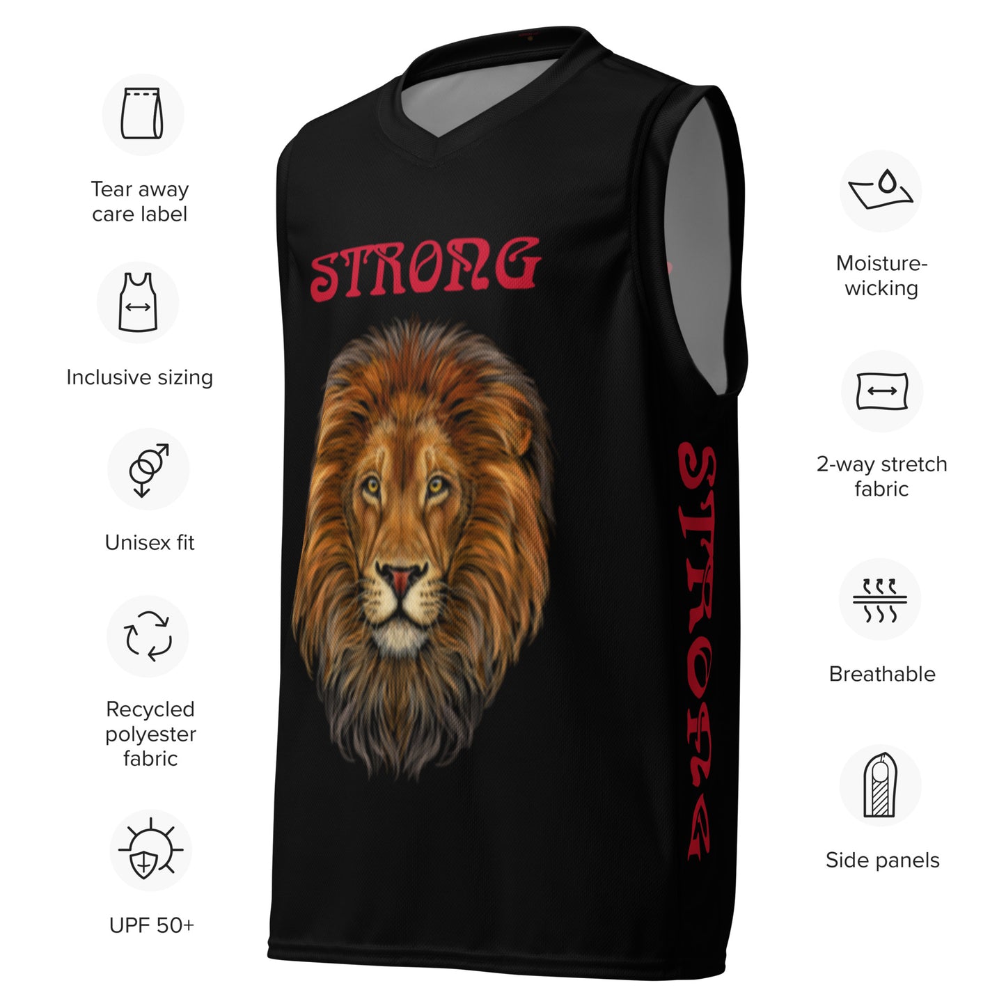 “STRONG”Black Unisex Basketball Jersey W/Red Font