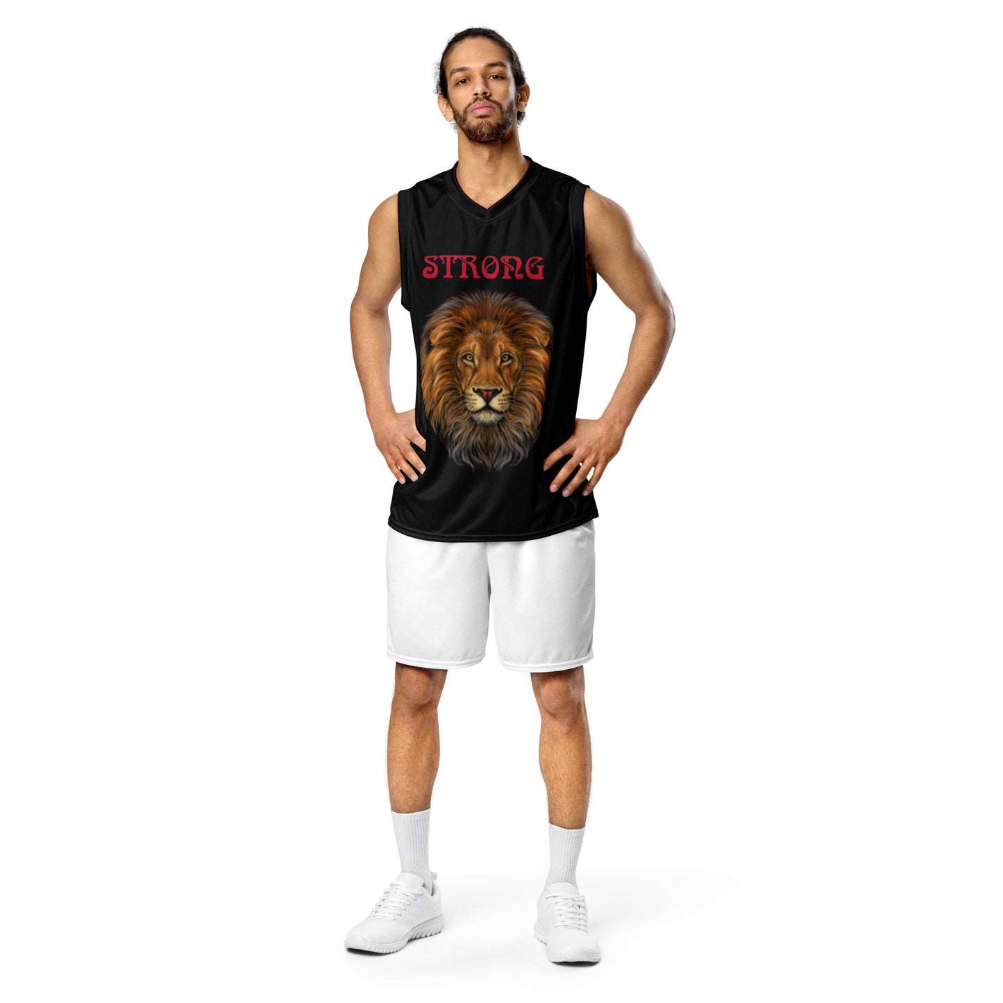 “STRONG”Black Unisex Basketball Jersey W/Red Font