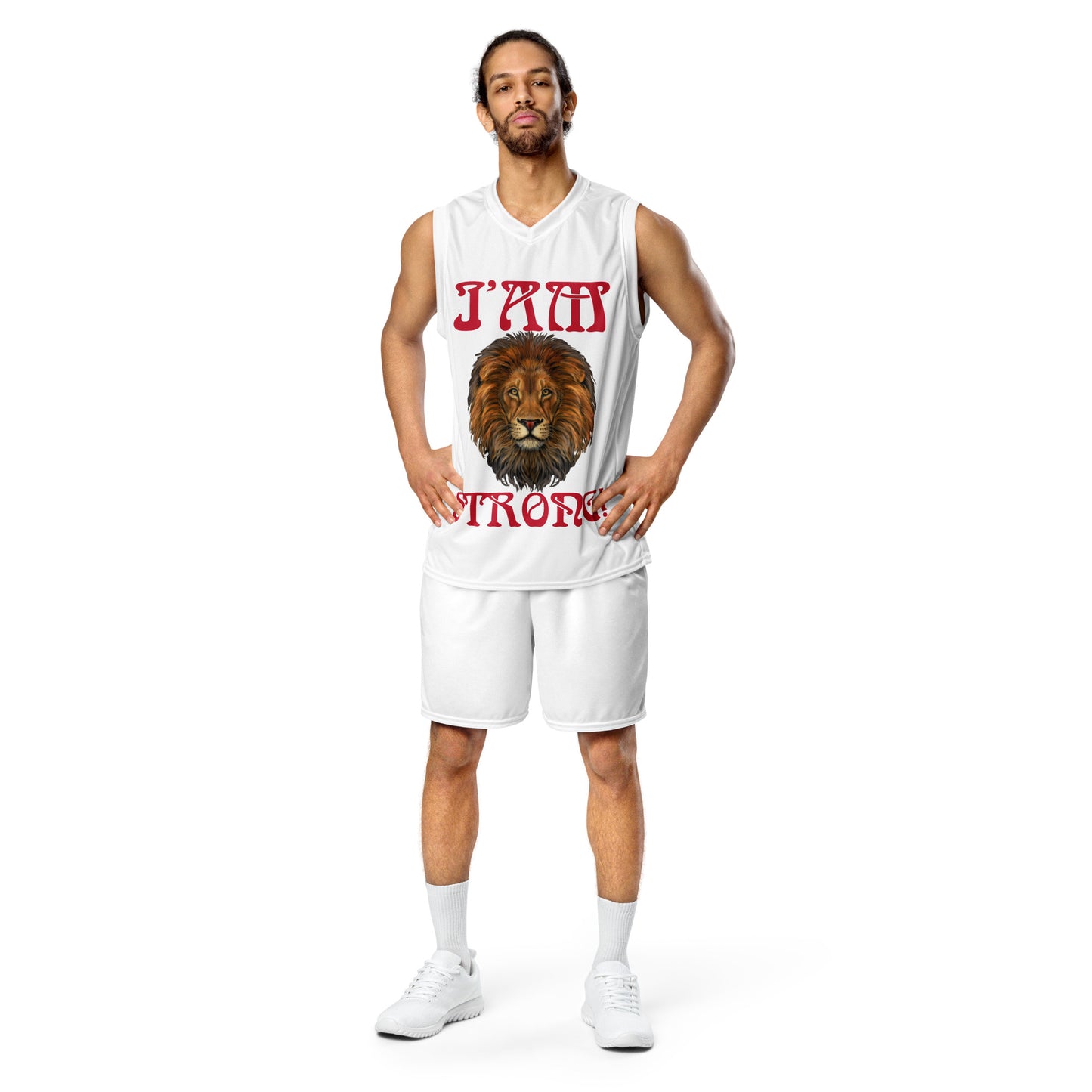 “I’AM STRONG!”#1 White Unisex Basketball Jersey W/Red Font