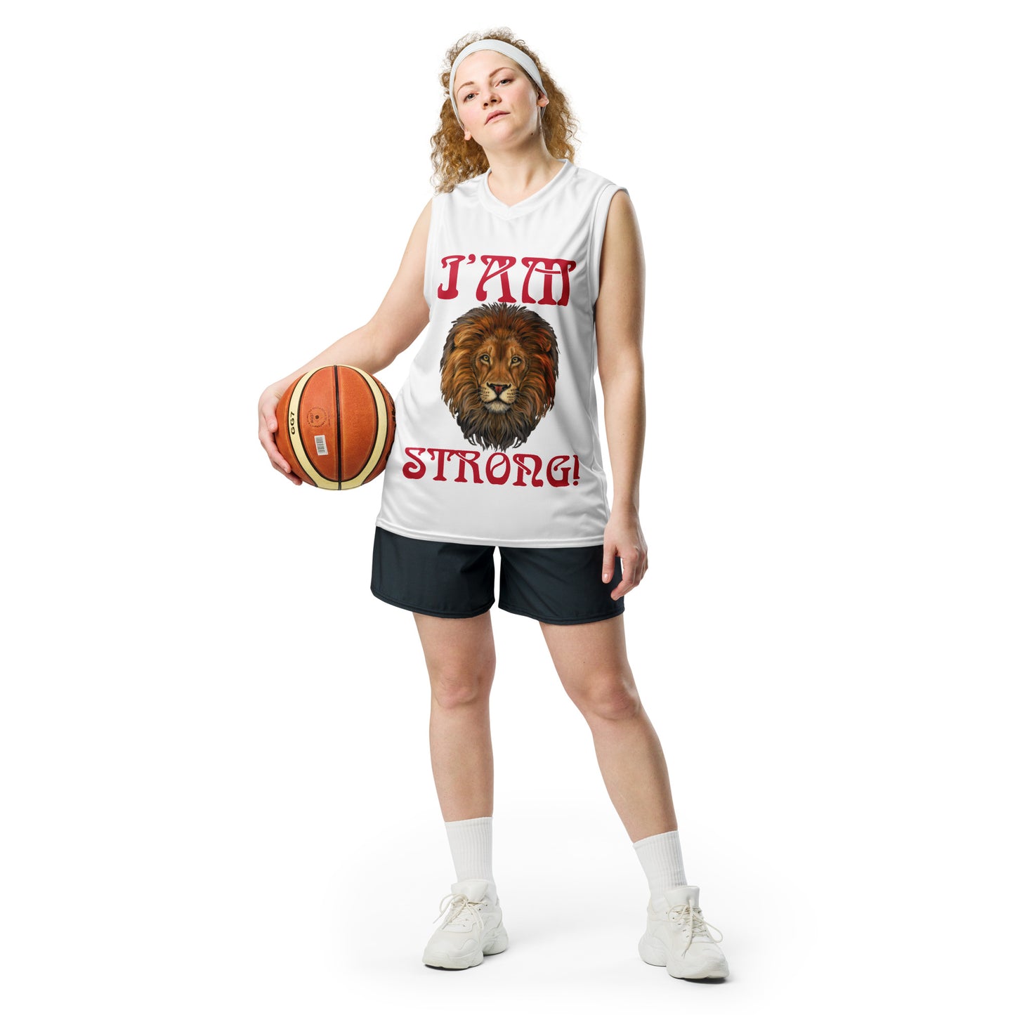 “I’AM STRONG!”#1 White Unisex Basketball Jersey W/Red Font
