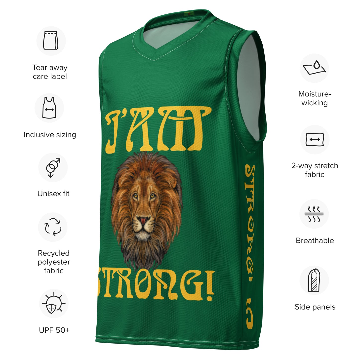 I’AM STRONG!”#5 Green Unisex Basketball Jersey W/Yellow Font