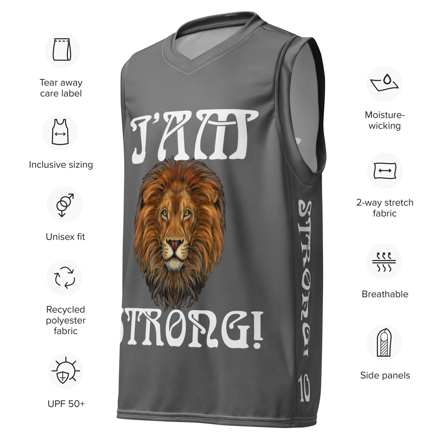 “I’AM STRONG!”#10 Grey Unisex Basketball Jersey W/White Font