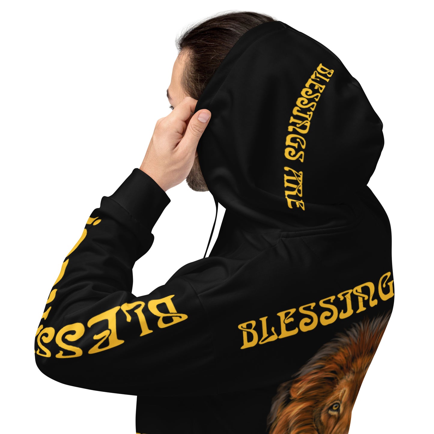 “BLESSINGS ARE CHASING ME DOWN!”Black Unisex Hoodie W/Yellow Font