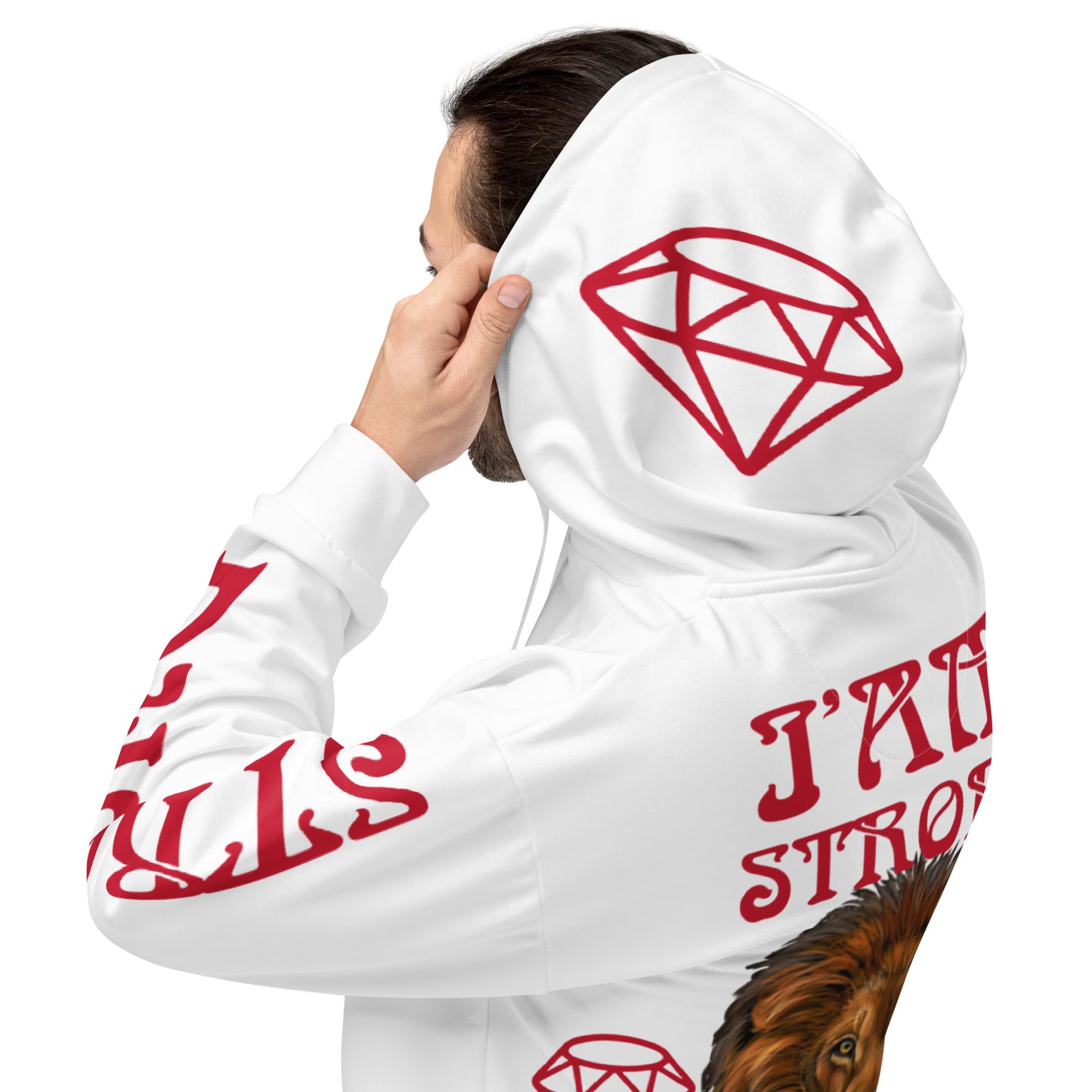 “I’AMSTRONG,TALENTED,ATTRACTIVE”White Unisex Hoodie W/Red Font