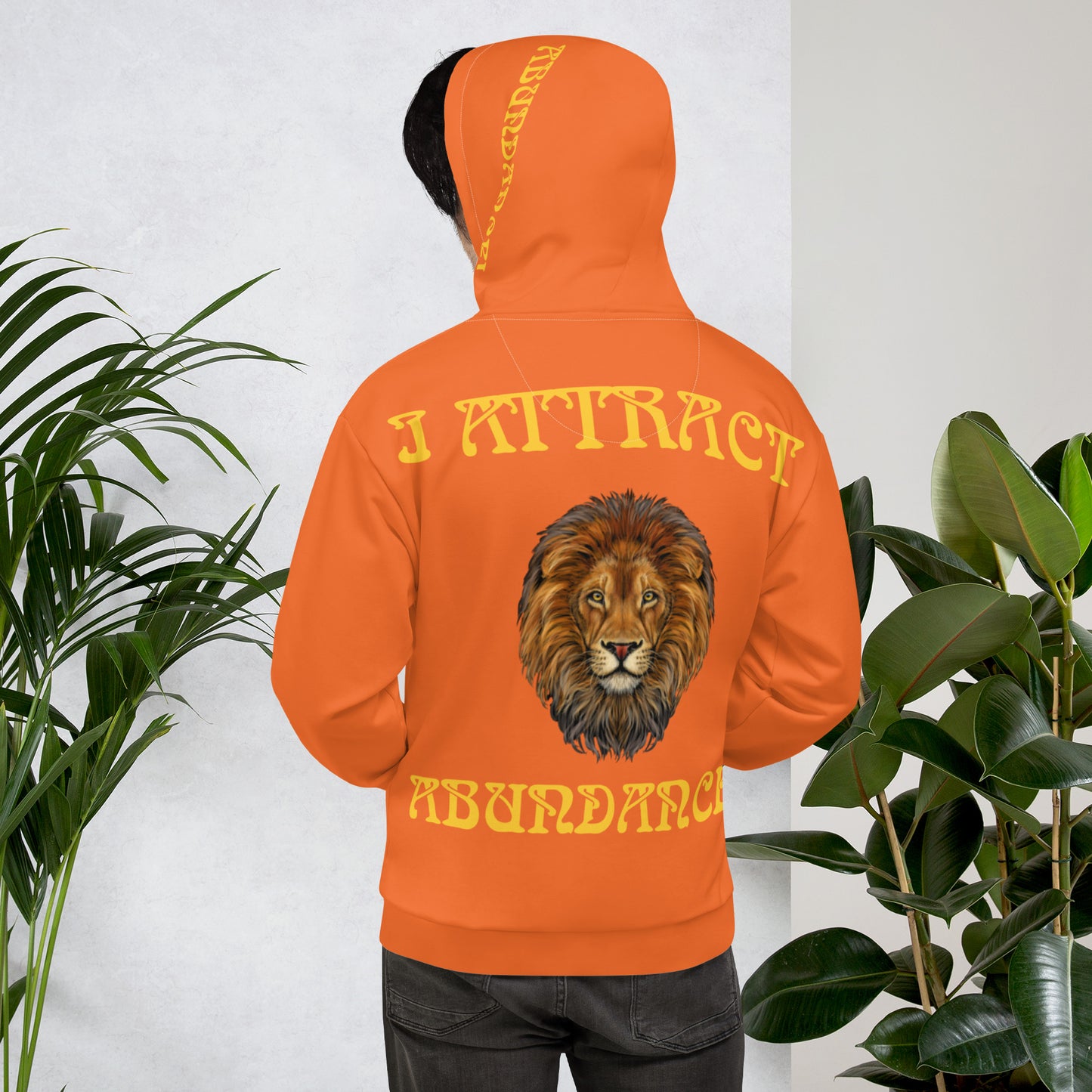 “I ATTRACT ABUNDANCE!"Orange Unisex Hoodie W/Yellow Font