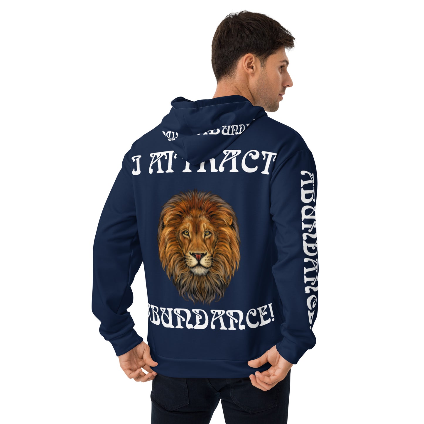 “I ATTRACT ABUNDANCE!"Navy Unisex Hoodie W/White Font