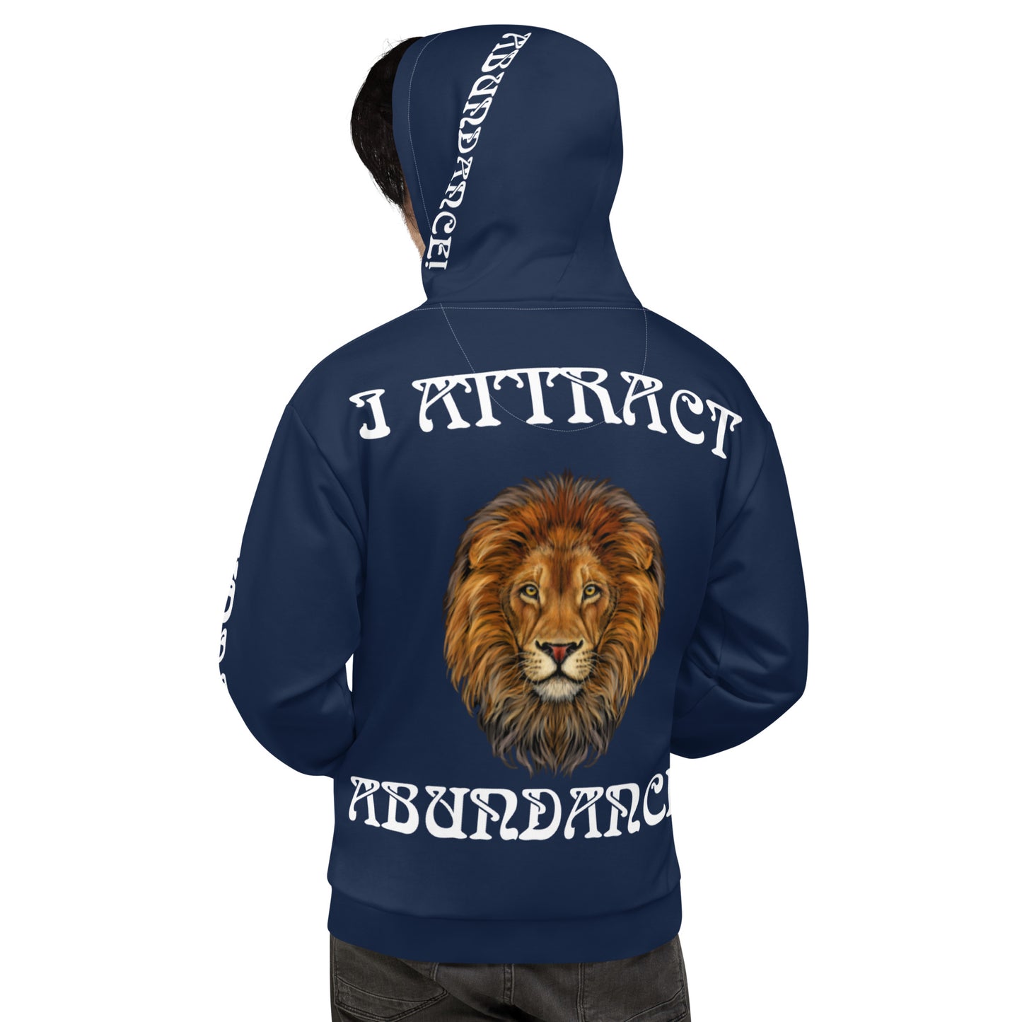 “I ATTRACT ABUNDANCE!"Navy Unisex Hoodie W/White Font