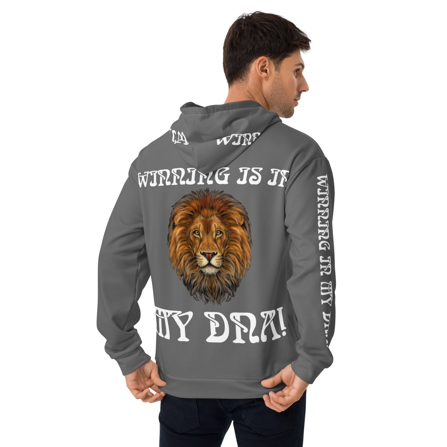 “WINNING IS IN MY DNA!”Grey Unisex Hoodie W/White Font