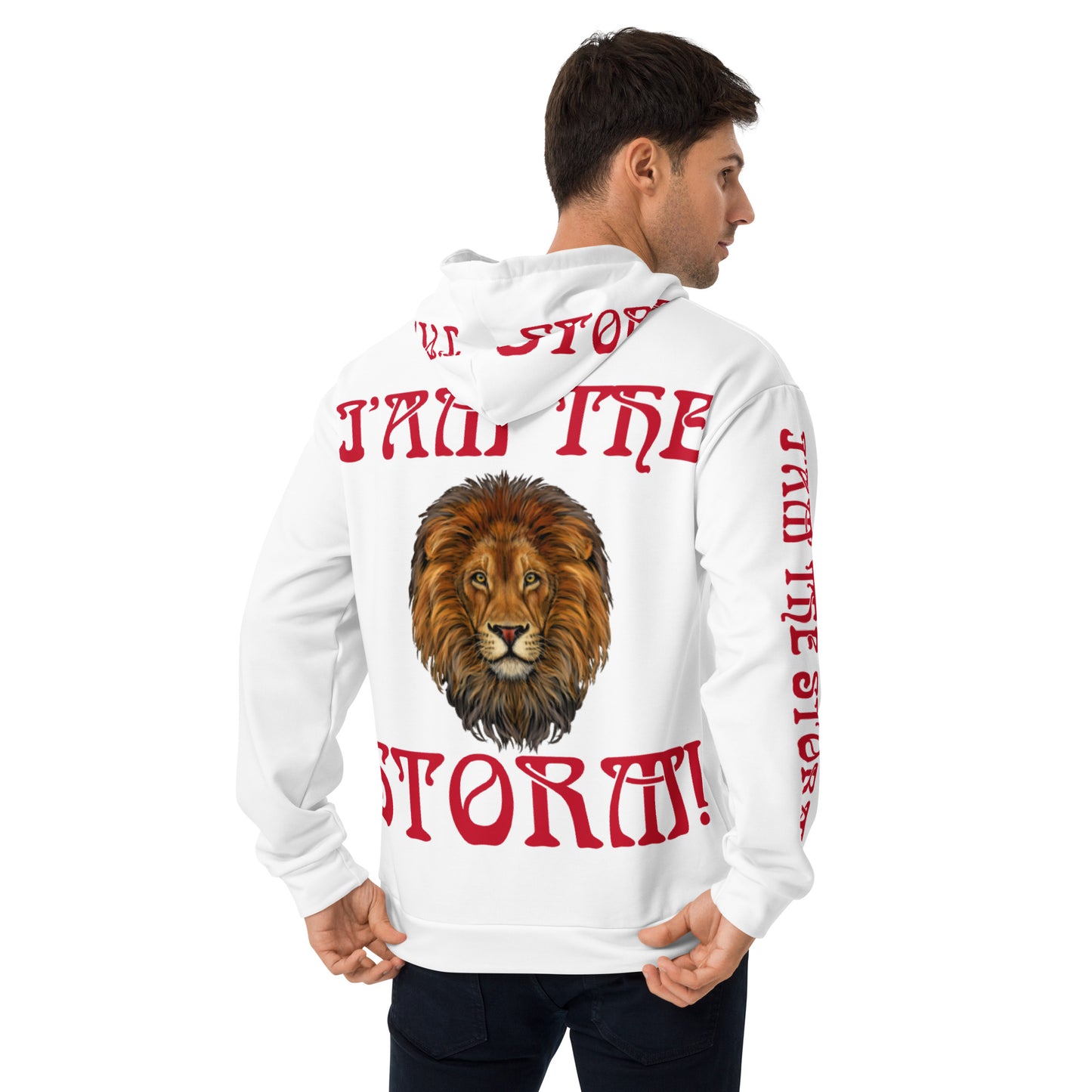 “I’AM THE STORM!"White Unisex Hoodie W/Red Font