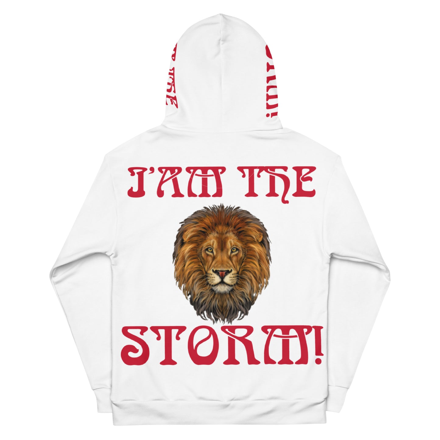 “I’AM THE STORM!"White Unisex Hoodie W/Red Font