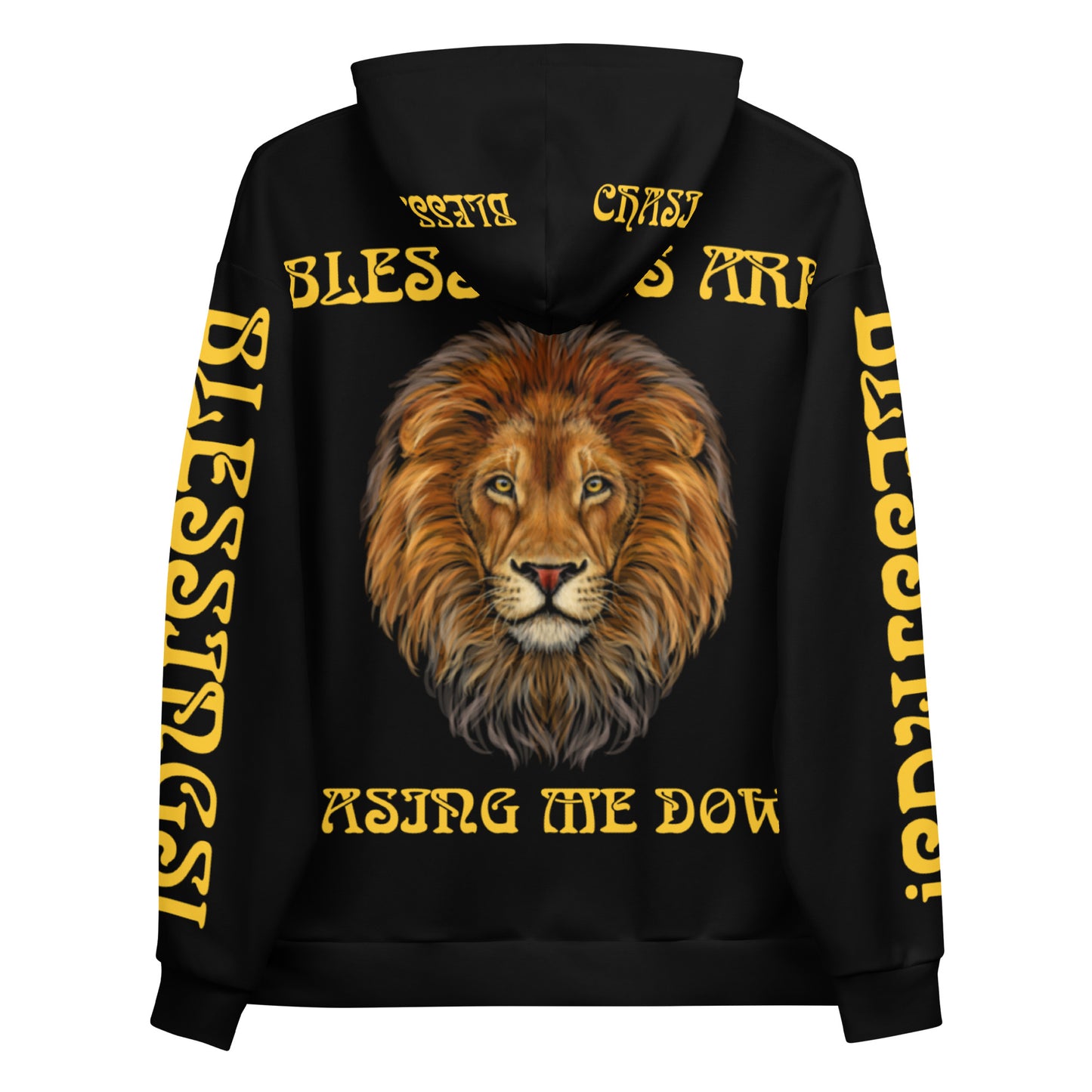 “BLESSINGS ARE CHASING ME DOWN!”Black Unisex Hoodie W/Yellow Font
